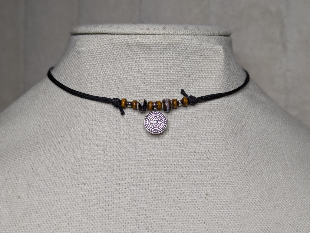 NoctemPottery Celtic Heart Coin Charm Ceramic Beaded Pendant Necklace