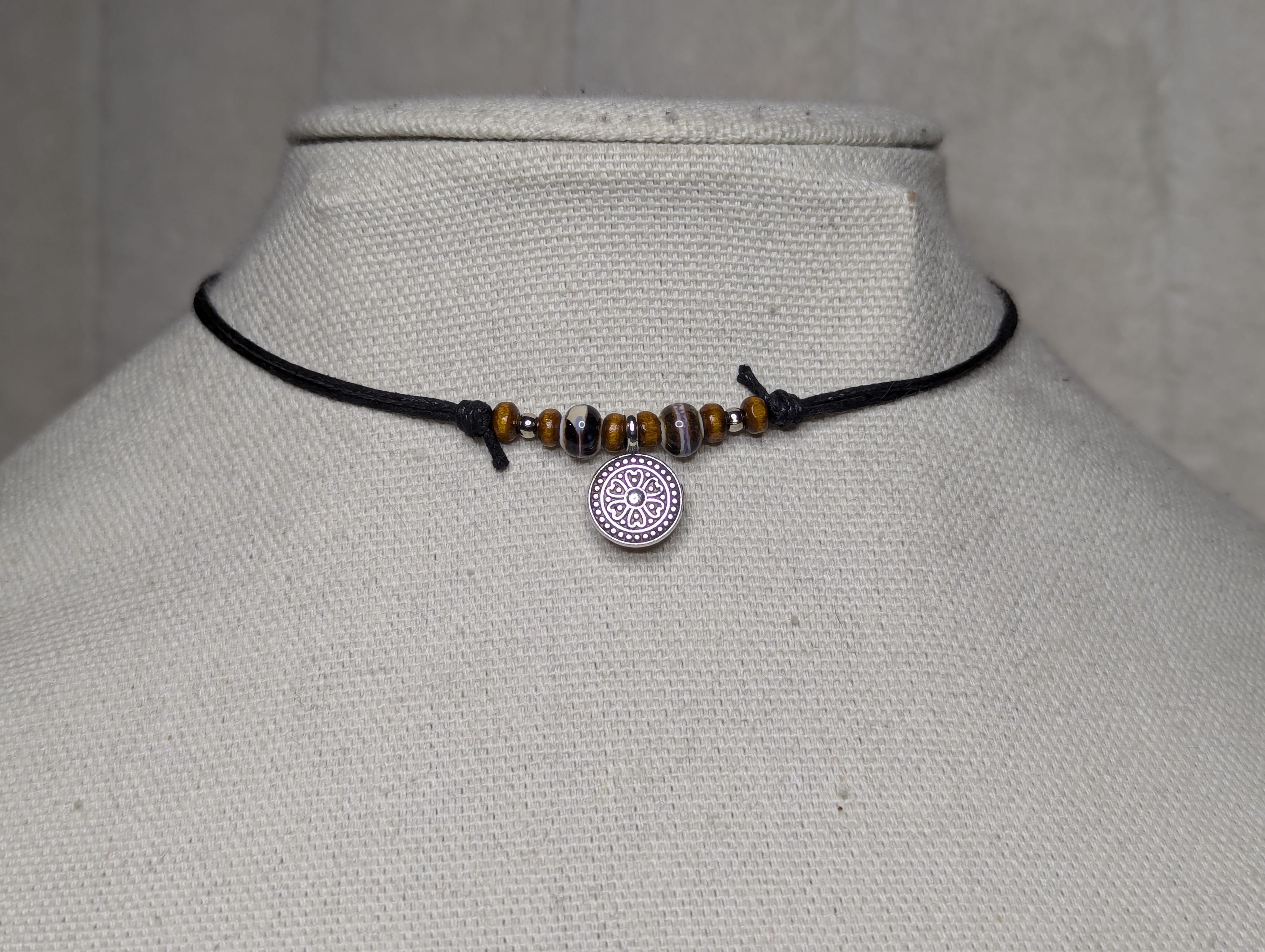NoctemPottery Celtic Heart Coin Charm Ceramic Beaded Pendant Necklace