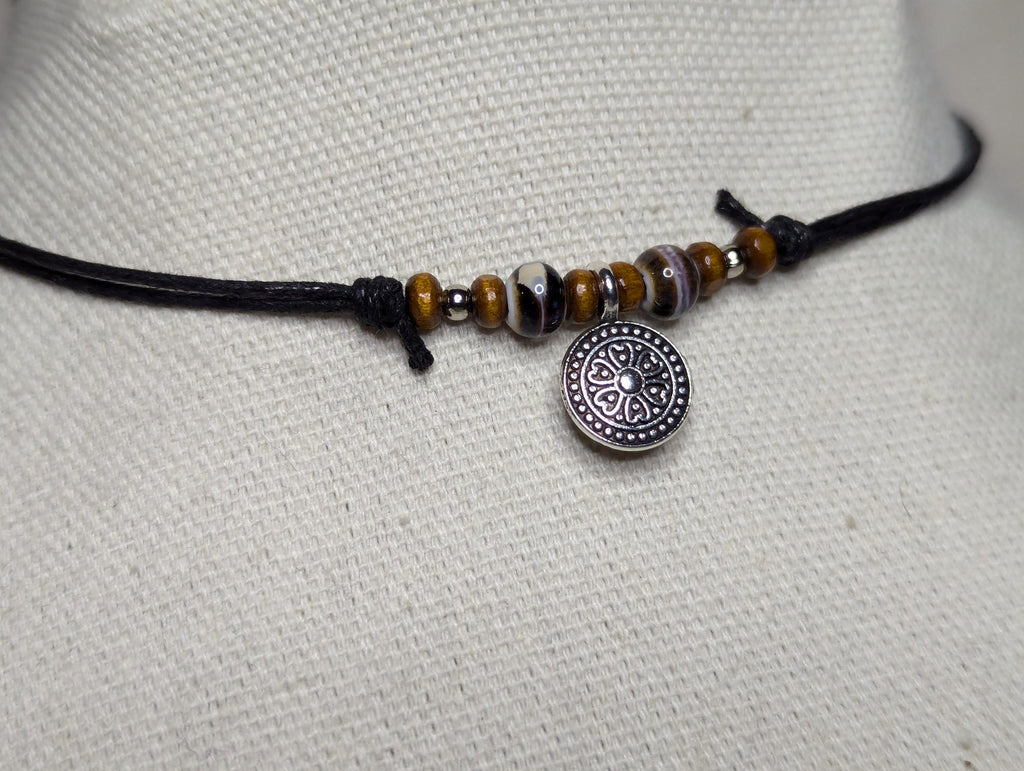 NoctemPottery Celtic Heart Coin Charm Ceramic Beaded Pendant Necklace