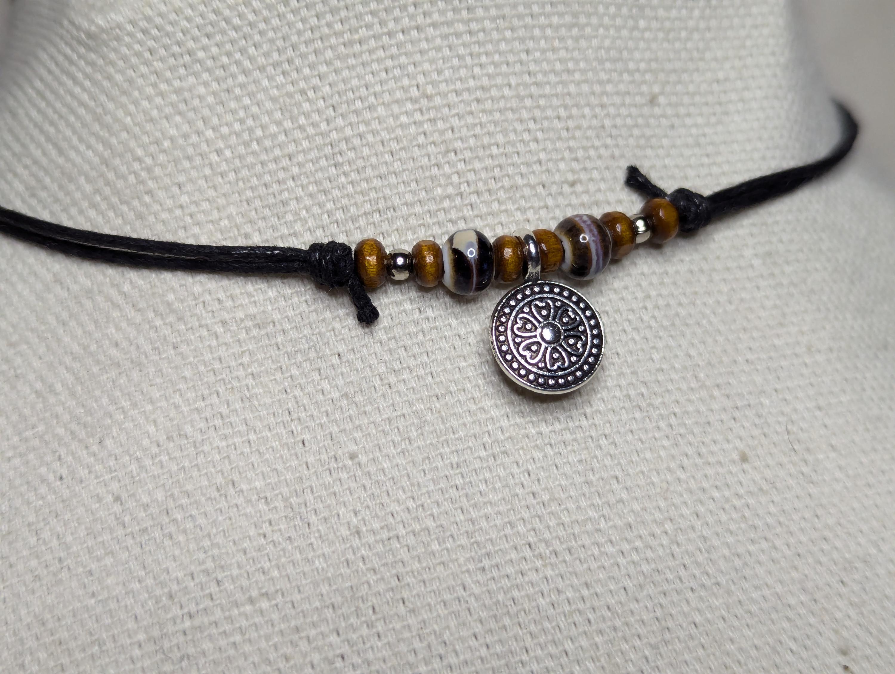 NoctemPottery Celtic Heart Coin Charm Ceramic Beaded Pendant Necklace
