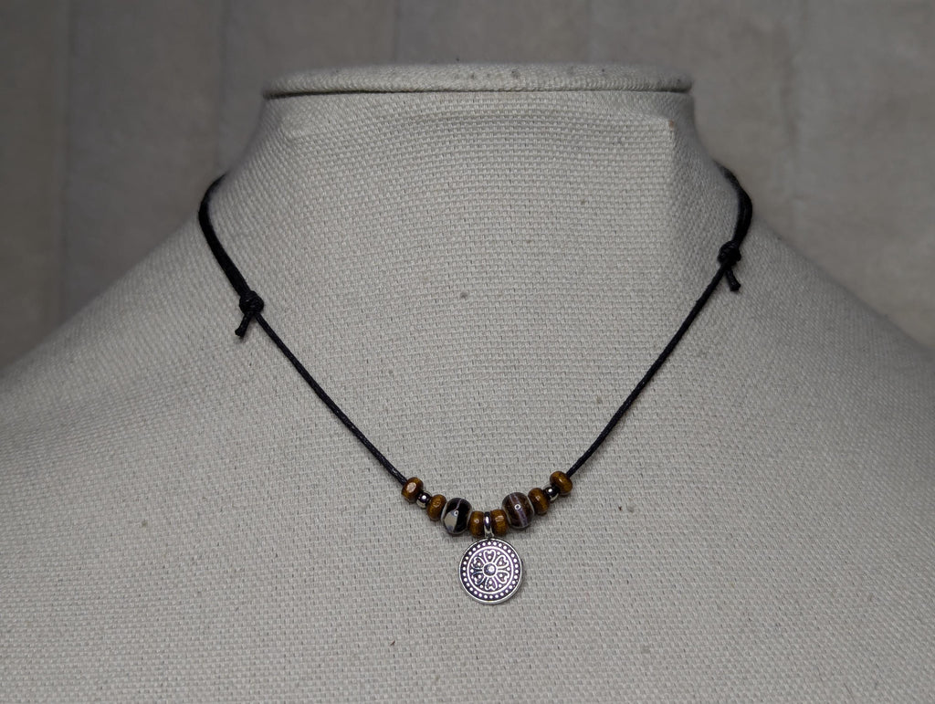 NoctemPottery Celtic Heart Coin Charm Ceramic Beaded Pendant Necklace