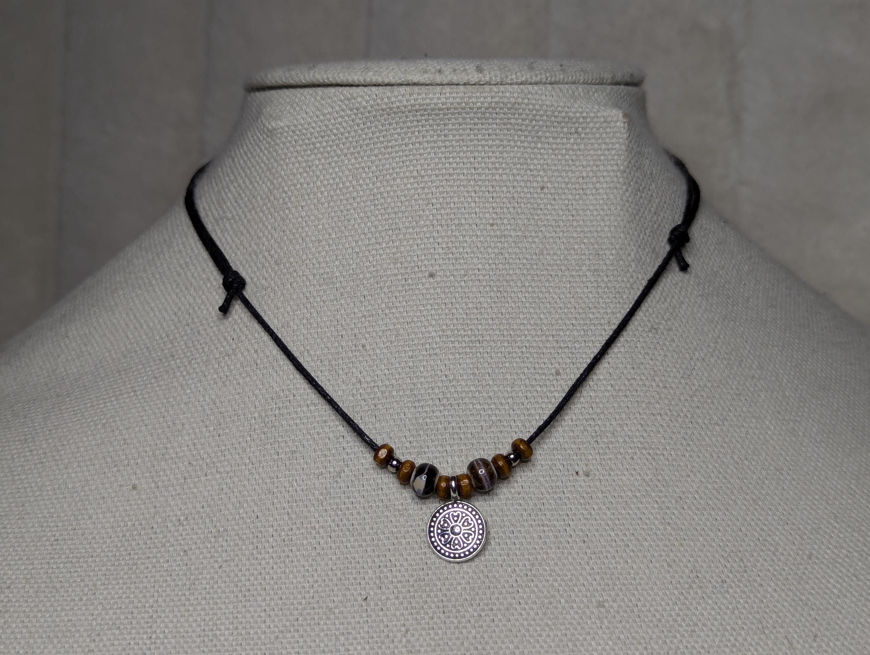 NoctemPottery Celtic Heart Coin Charm Ceramic Beaded Pendant Necklace