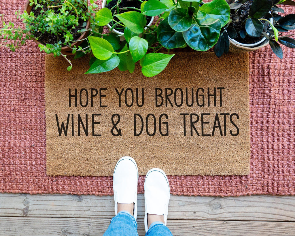 Wine And Dog Treats Funny Coir Doormat Welcome Mat