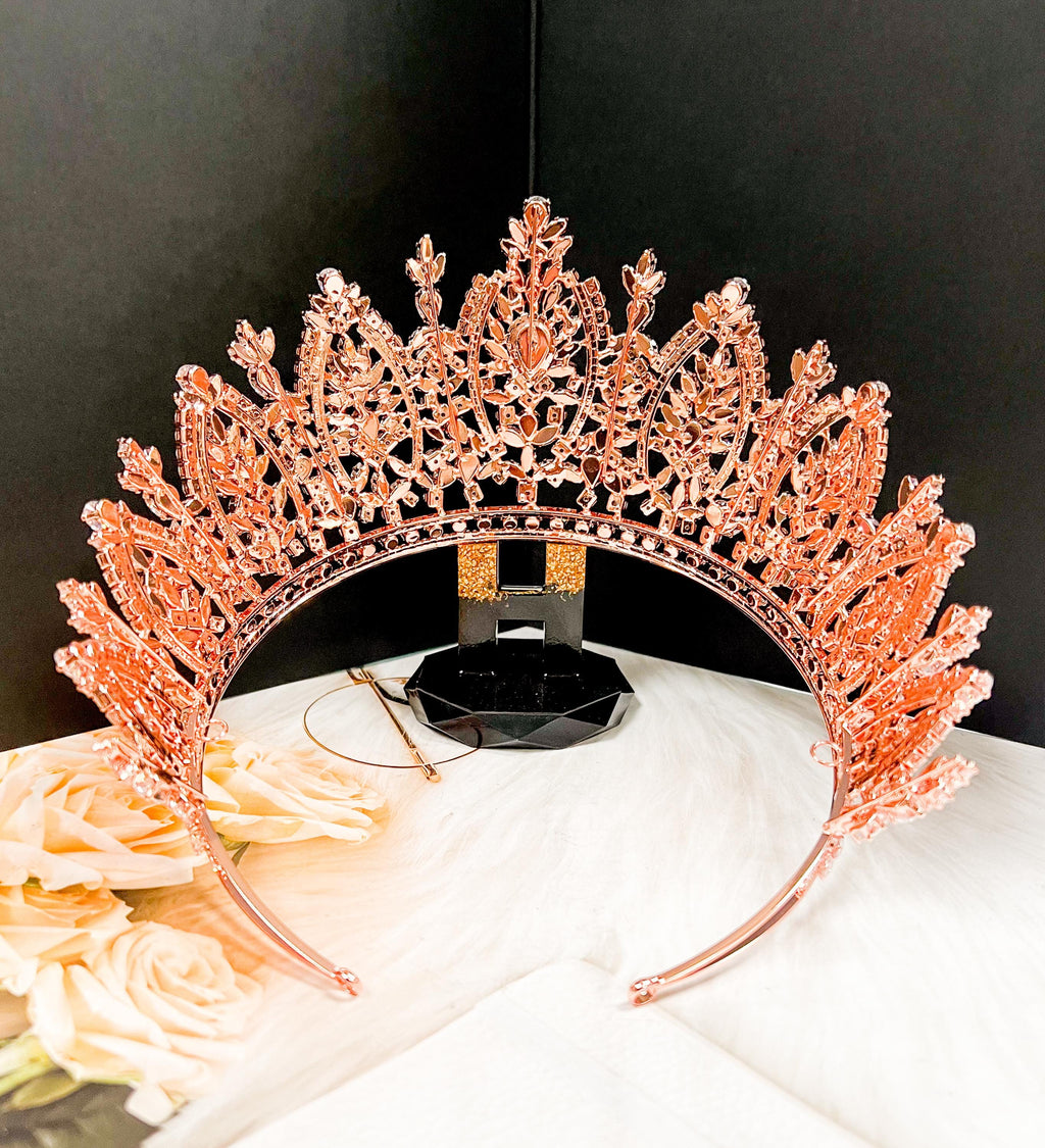 HappyJewelryWorld Zirconia Rose Gold Tiara Crystal Wedding Crown Prom Headpiece