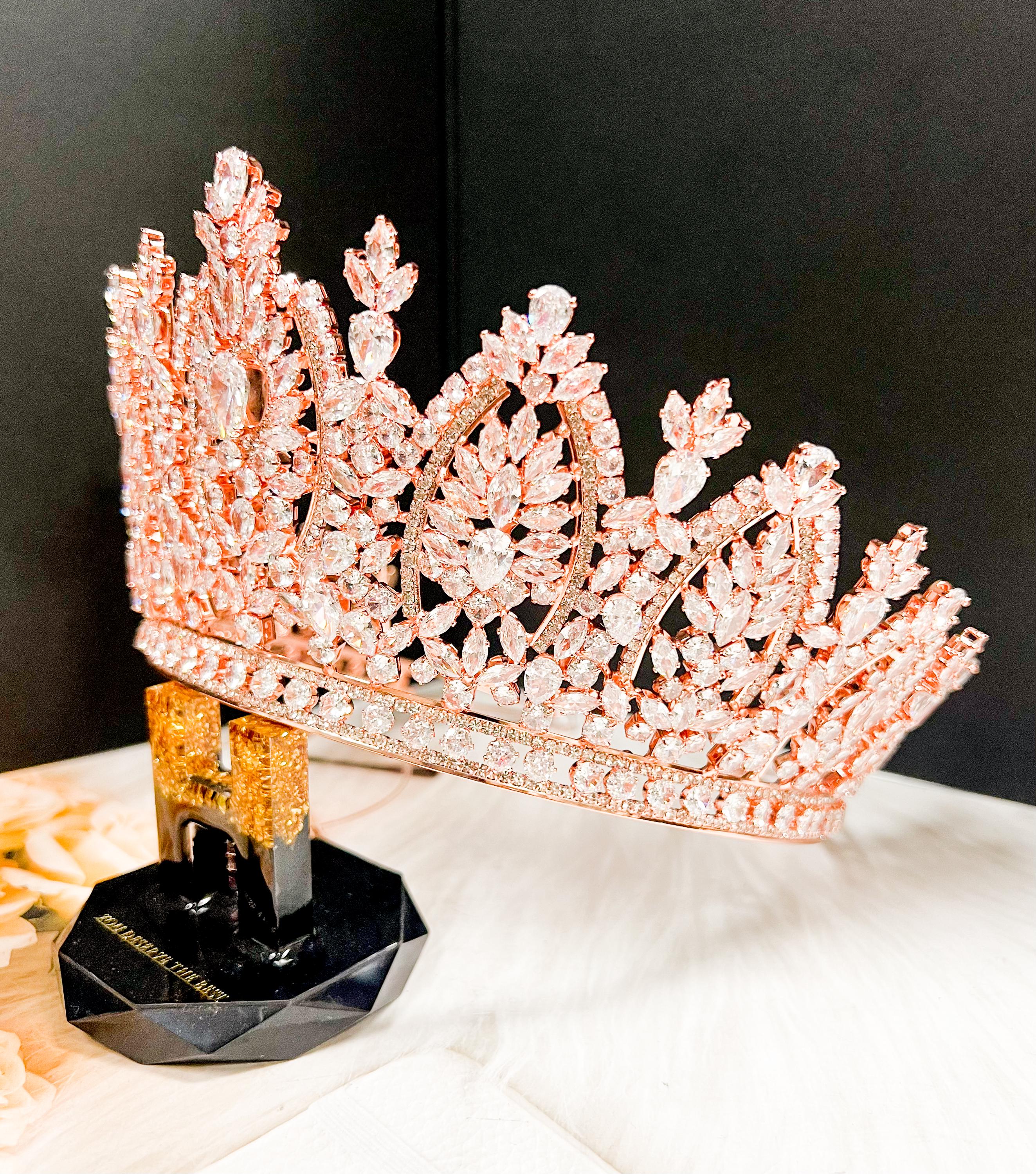 HappyJewelryWorld Zirconia Rose Gold Tiara Crystal Wedding Crown Prom Headpiece
