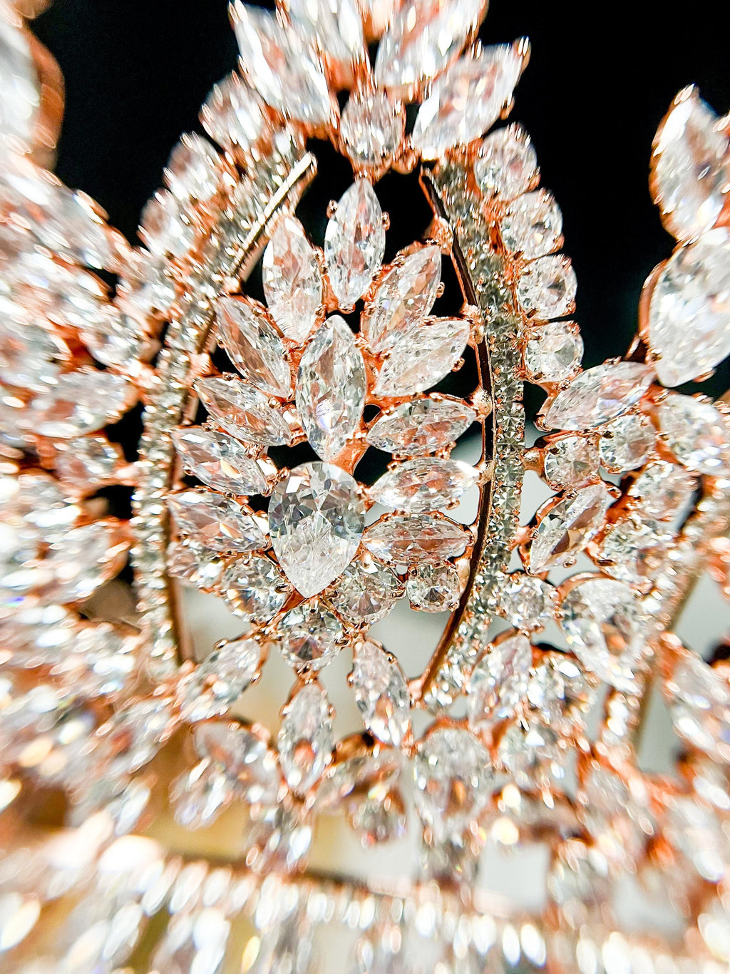 HappyJewelryWorld Zirconia Rose Gold Tiara Crystal Wedding Crown Prom Headpiece