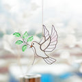 RainLine Handcrafted White Dove Stained Glass Suncatcher with Olive Branch