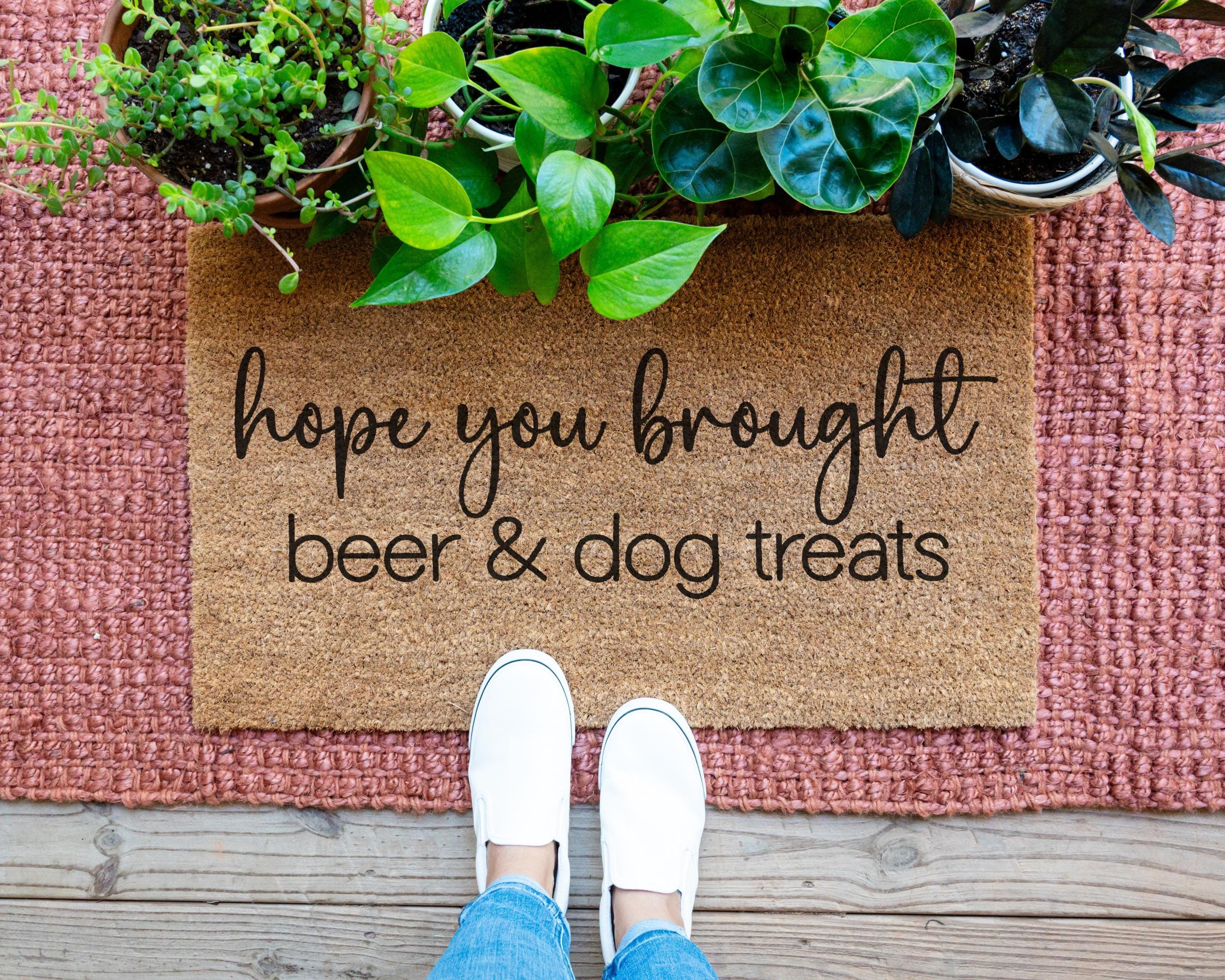 Hamlinrowshop Hope You Brought Beer and Dog Treats Coir Doormat