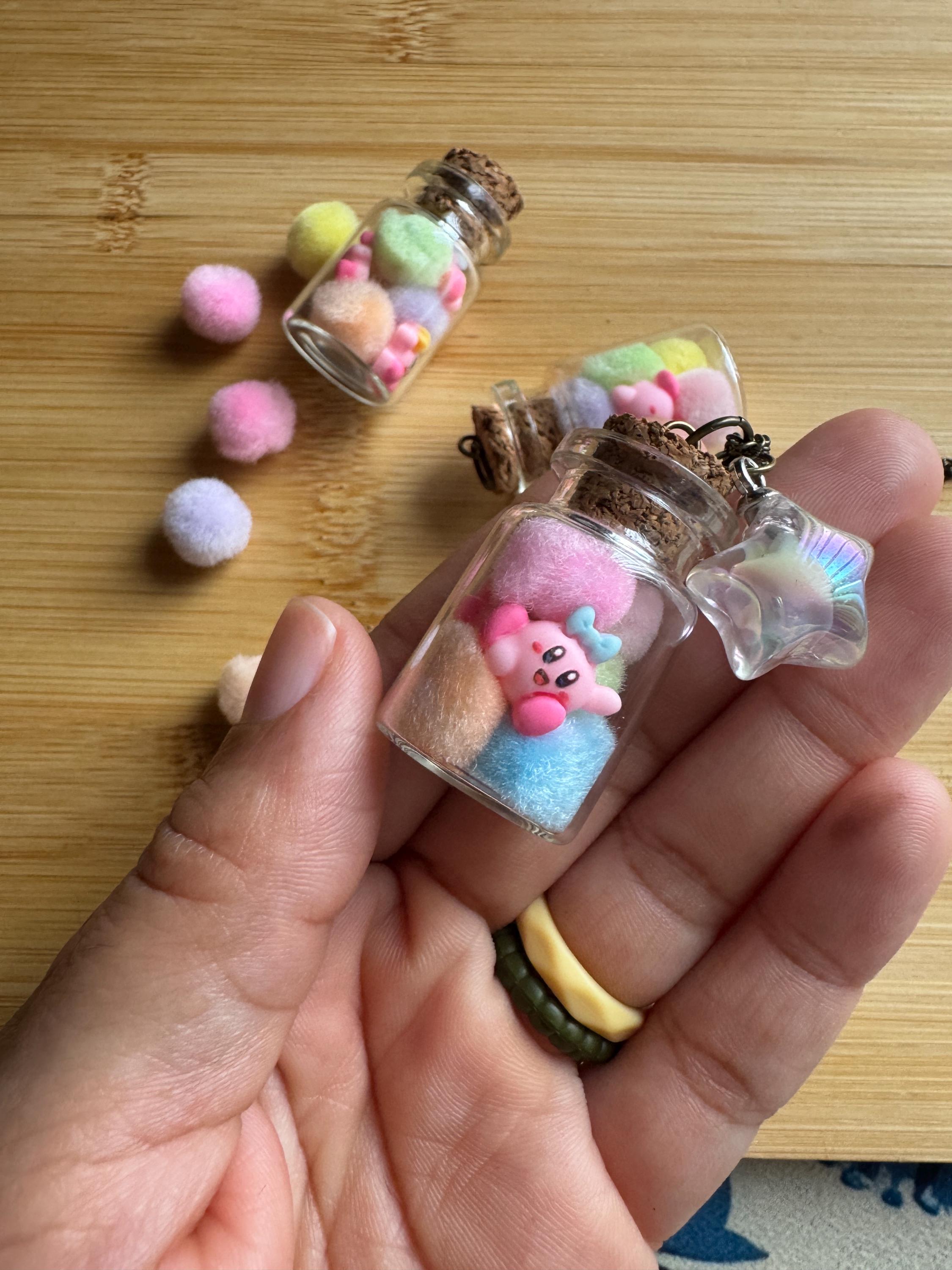 VanillaStarCafe Cotton Candy Kirby in a Jar Charm with 30in Chain