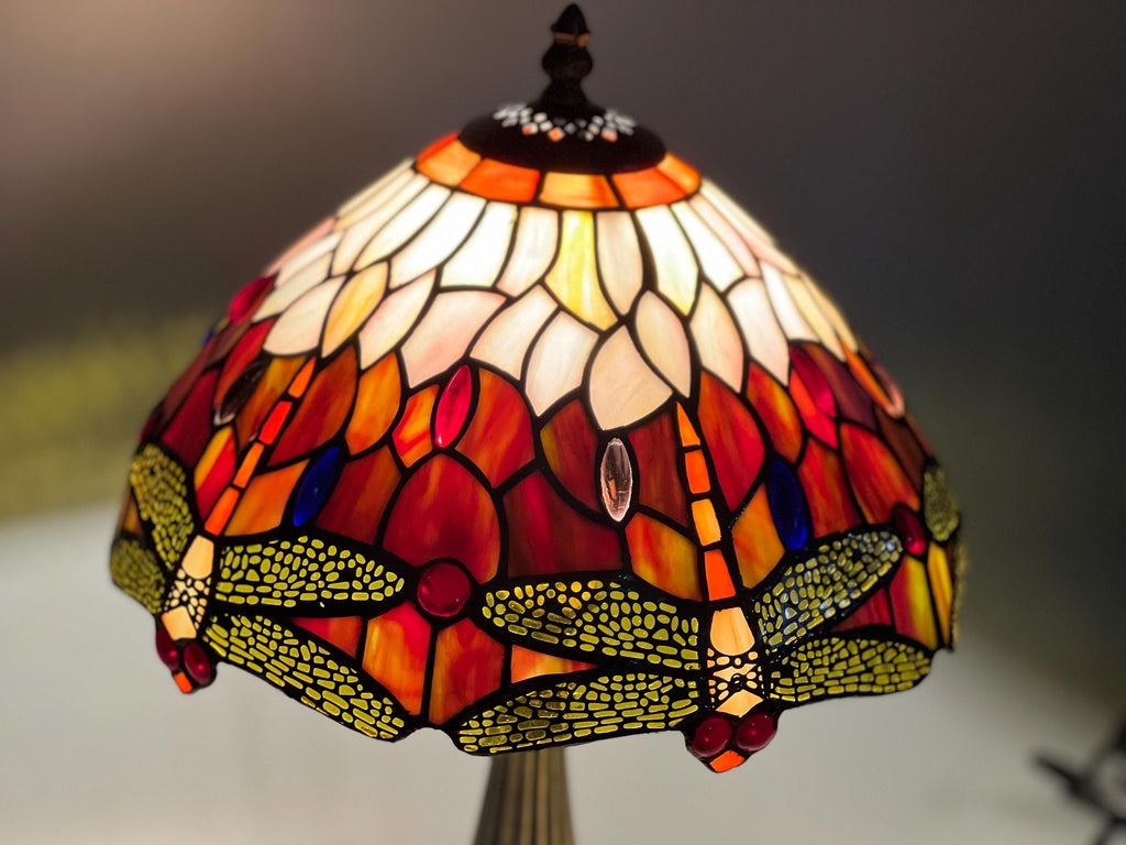 U2Antique Tiffany 12" Dragonfly Stained Glass Table Lamp