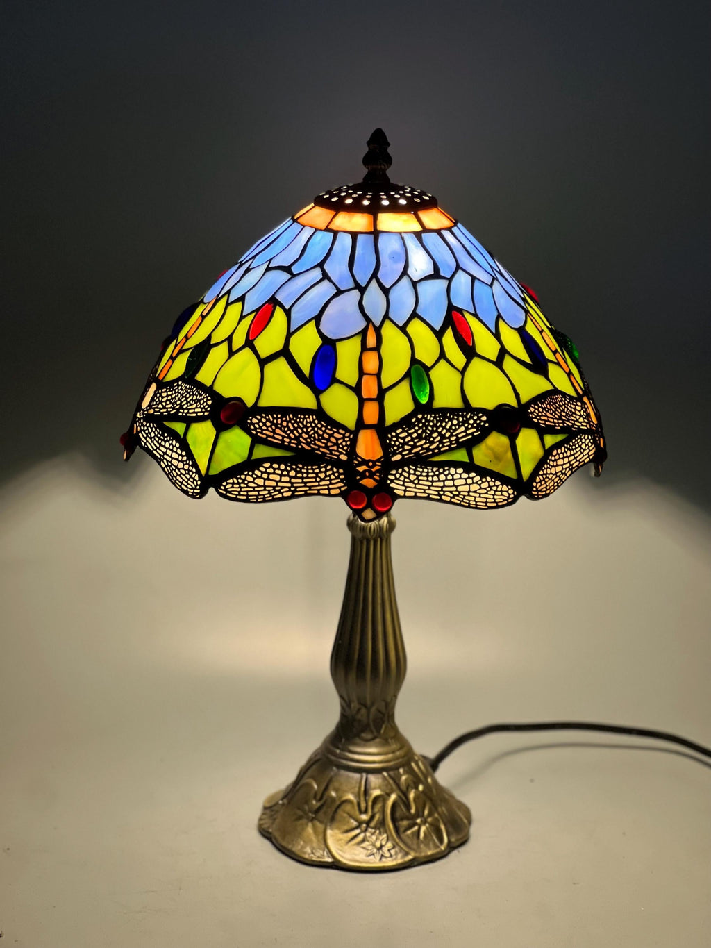 U2Antique Tiffany 12" Dragonfly Stained Glass Table Lamp