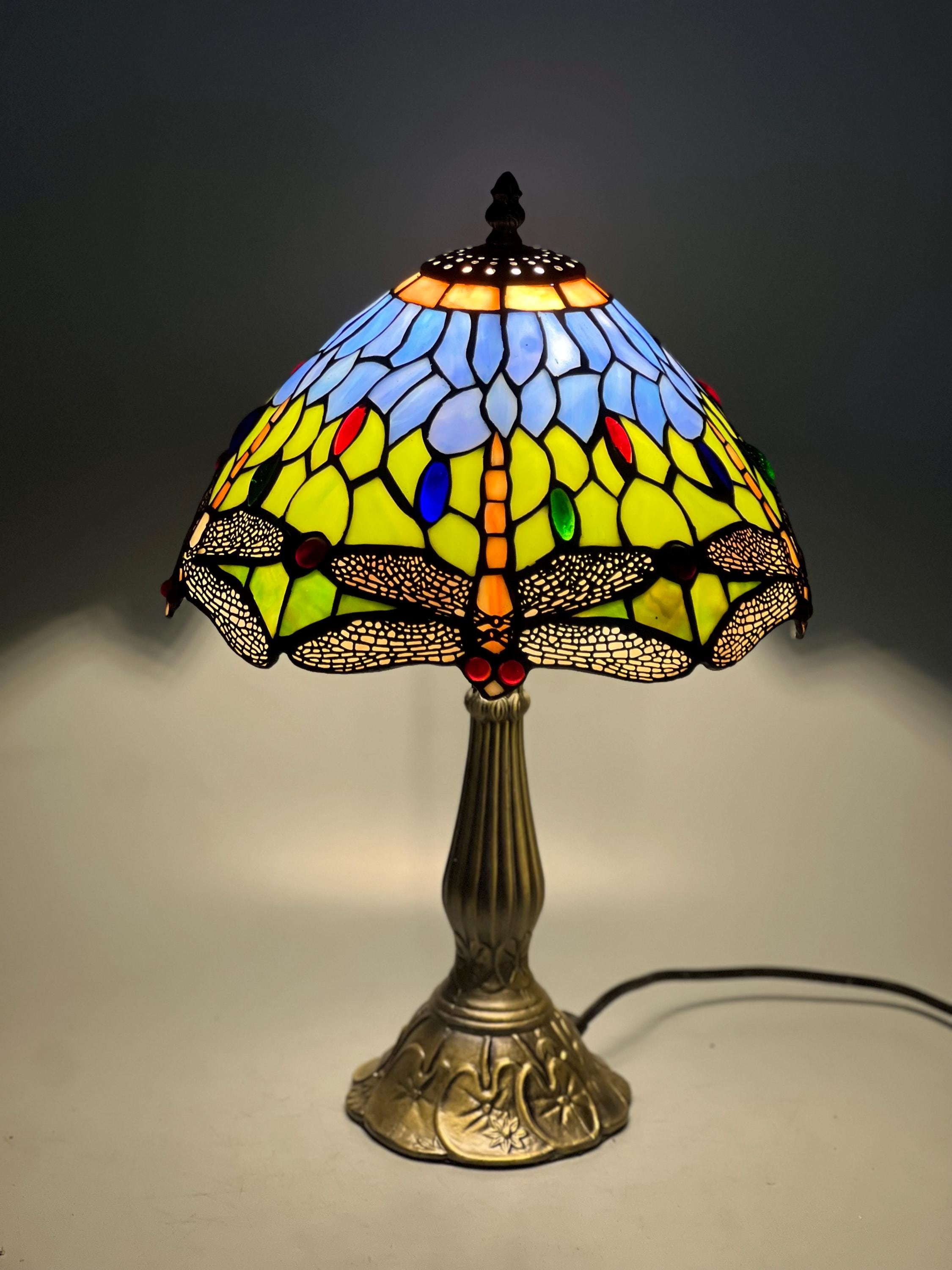 U2Antique Tiffany 12" Dragonfly Stained Glass Table Lamp