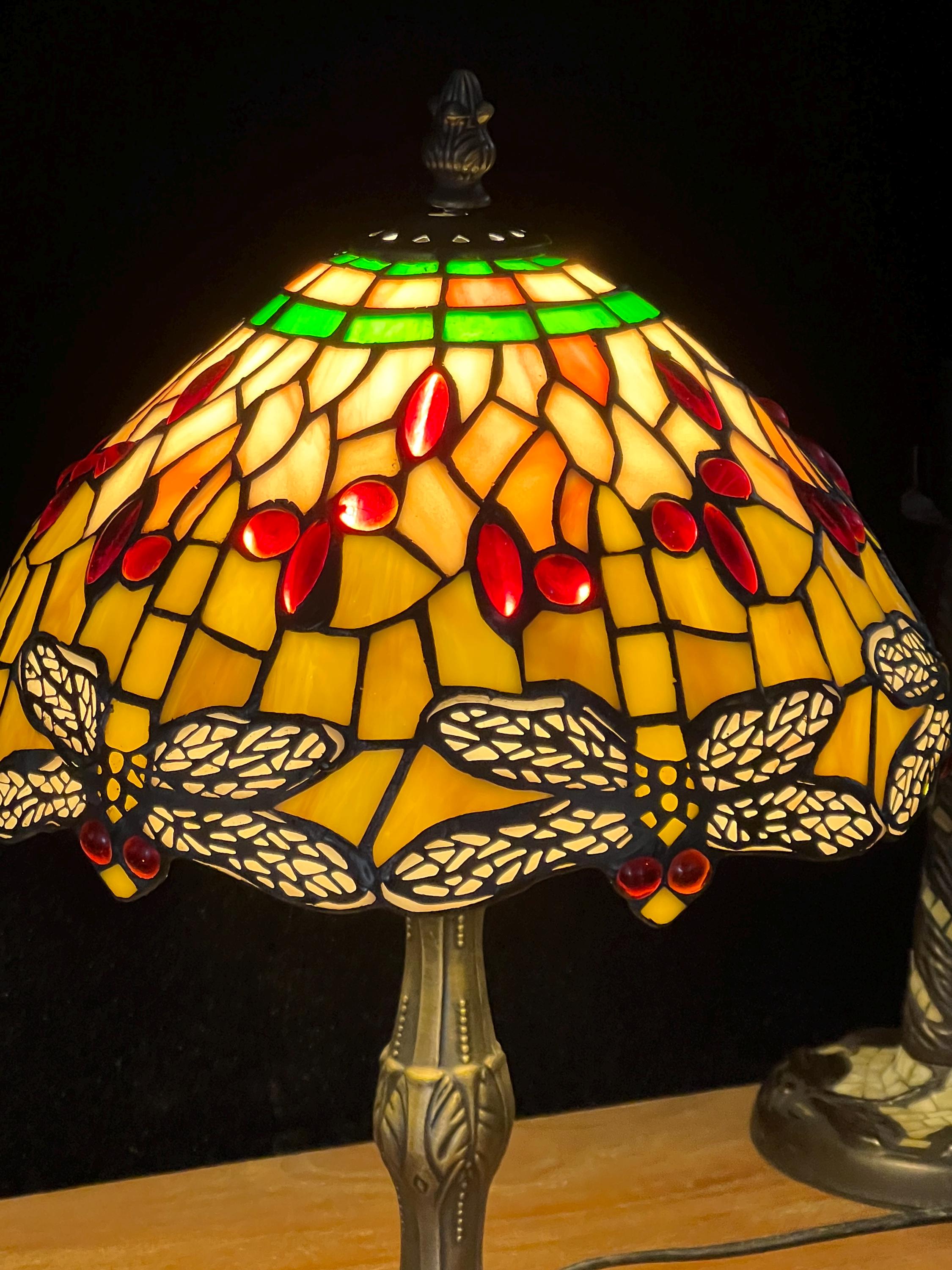 U2Antique Tiffany 12" Dragonfly Stained Glass Table Lamp