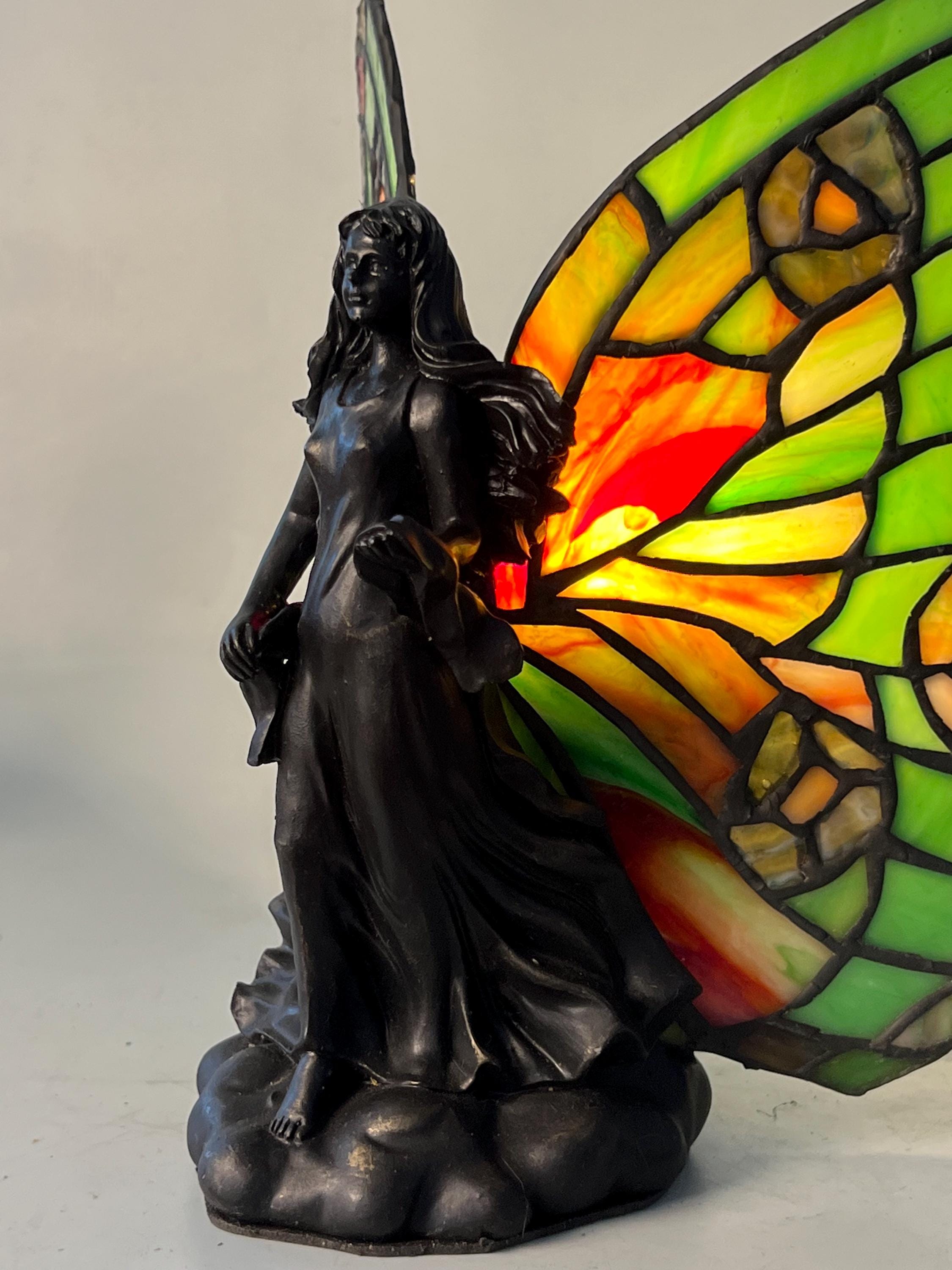 U2Antique Fairy Girl Butterfly Tiffany Table Lamp 8.5in Handmade Stained Glass