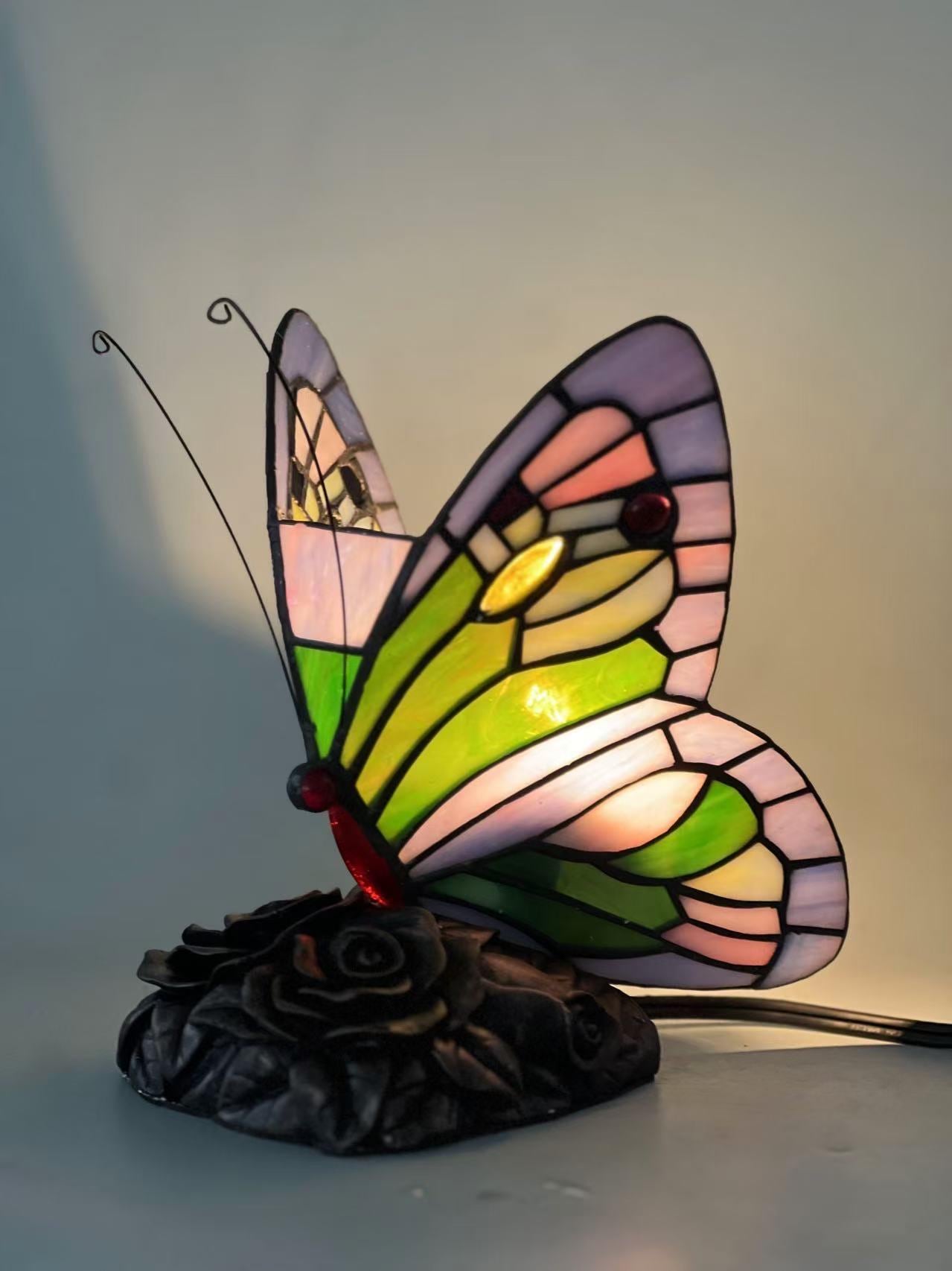 Butterfly Stained Glass Tiffany Table Lamp Handmade Antique Night Light