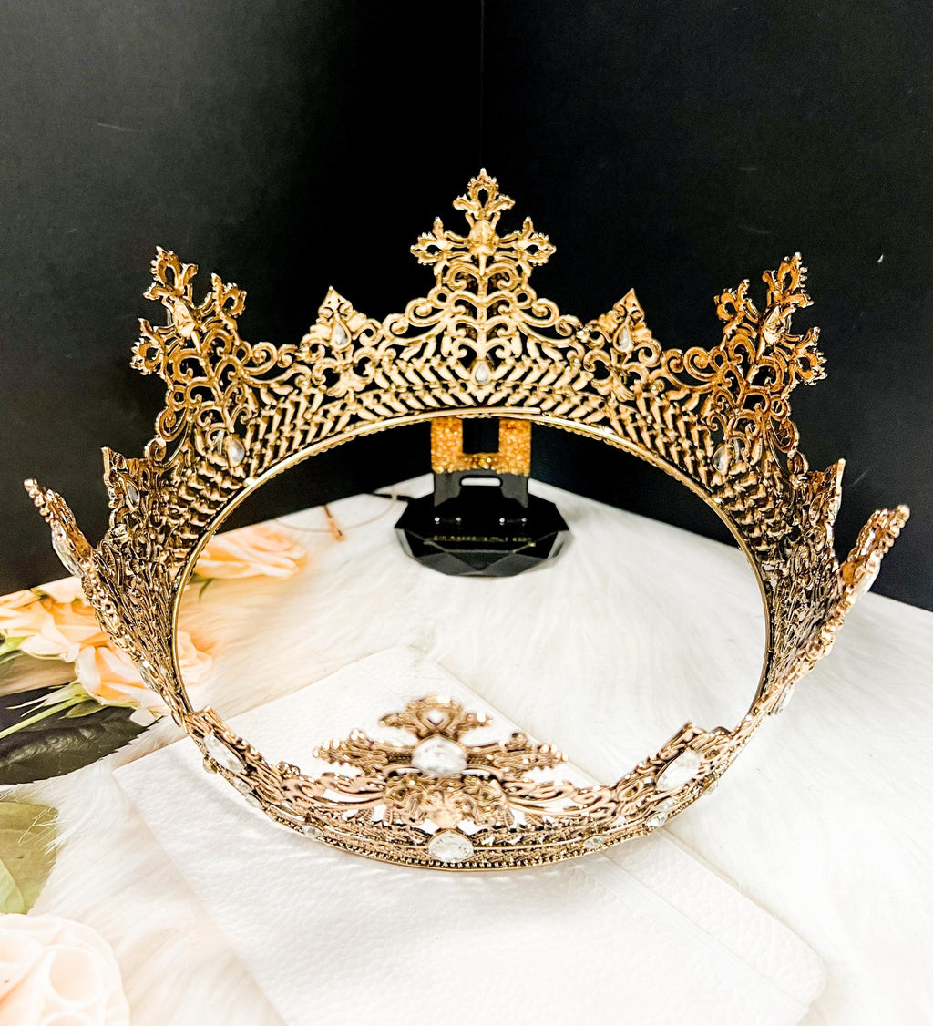 HappyJewelryWorld Vintage Lion King Crown Prince Wedding Headpiece Clear Crystal