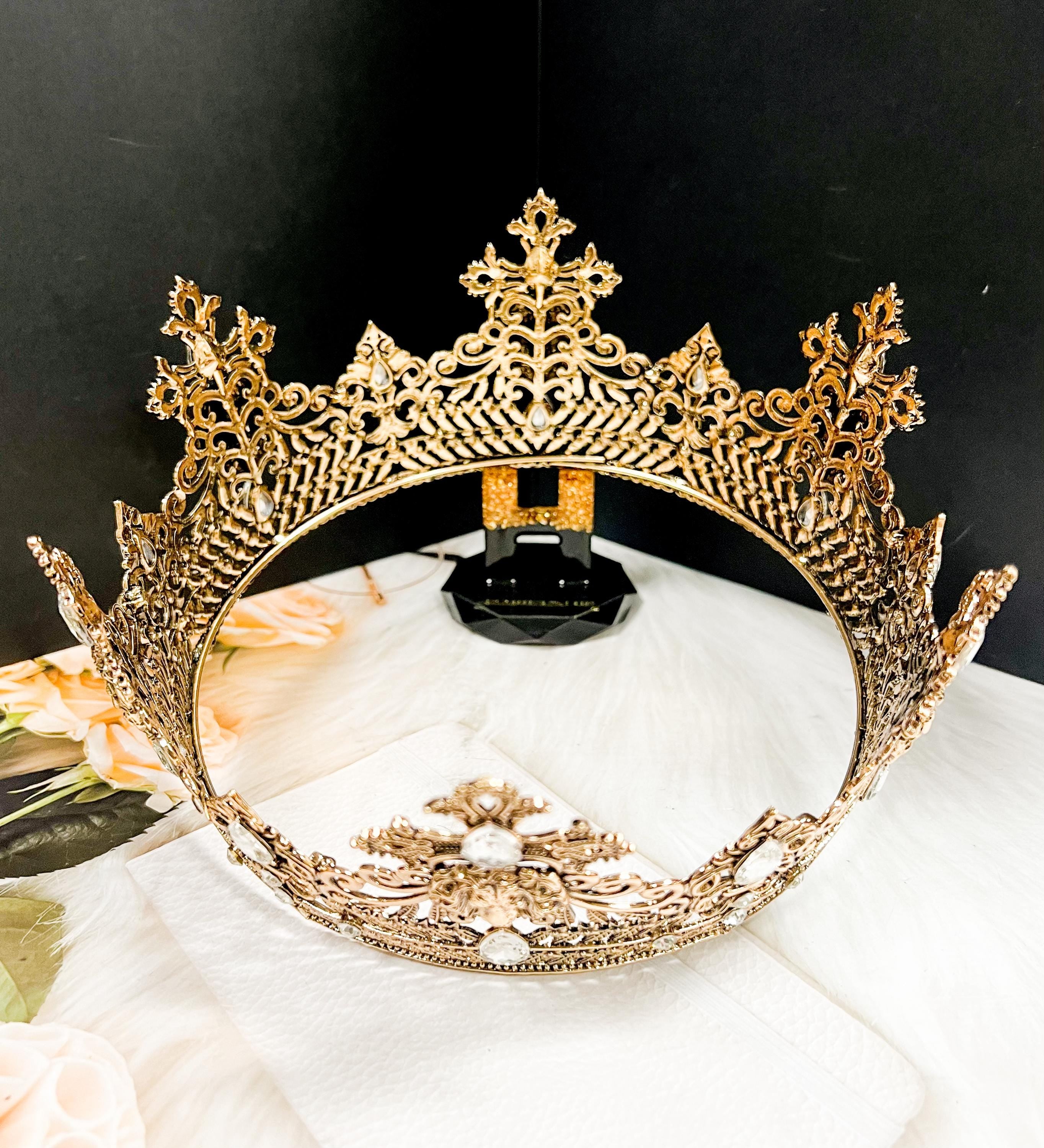 HappyJewelryWorld Vintage Lion King Crown Prince Wedding Headpiece Clear Crystal