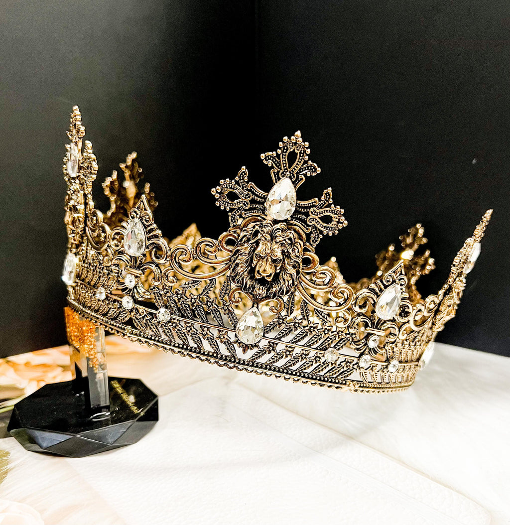 HappyJewelryWorld Vintage Lion King Crown Prince Wedding Headpiece Clear Crystal