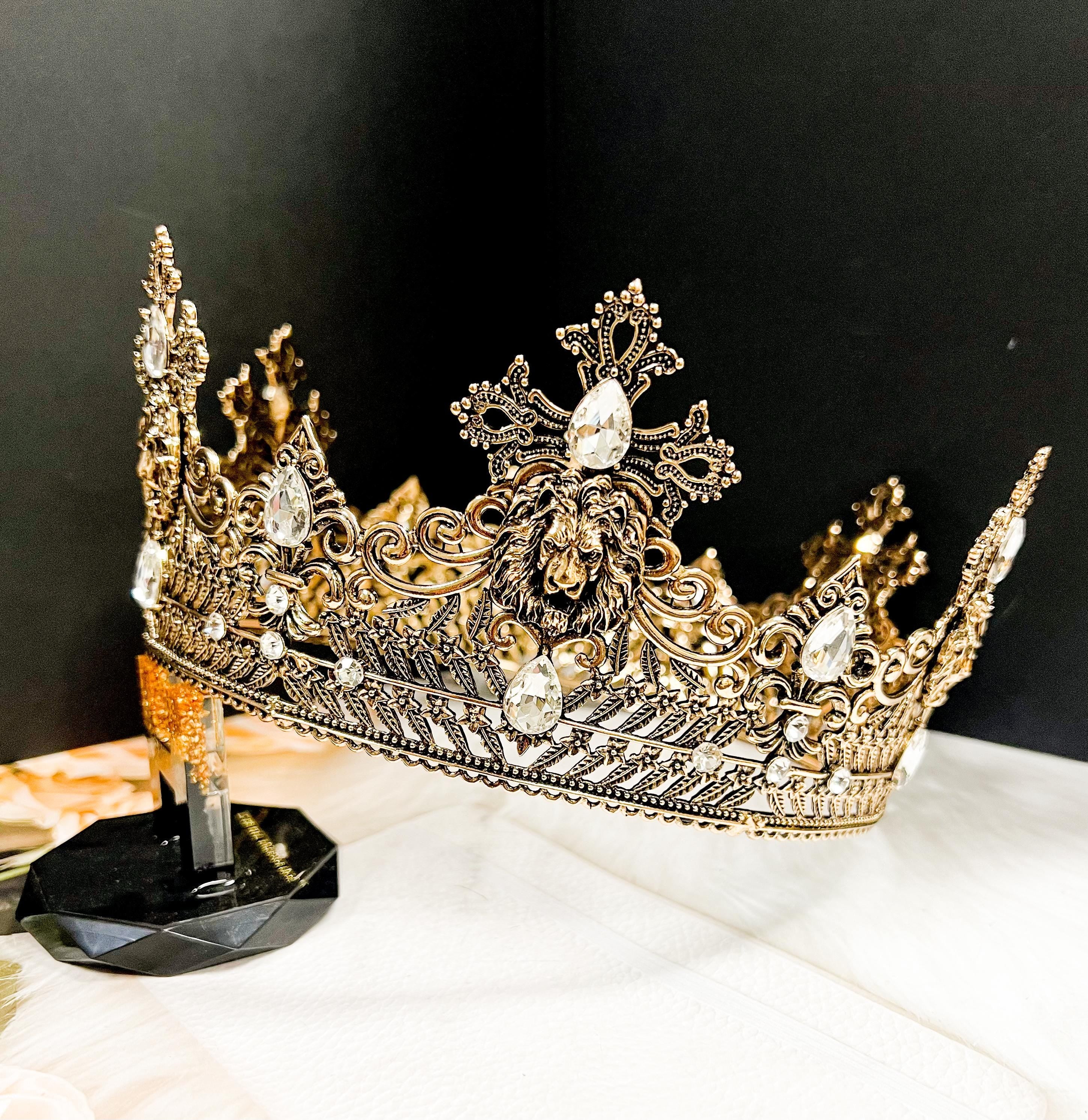 HappyJewelryWorld Vintage Lion King Crown Prince Wedding Headpiece Clear Crystal