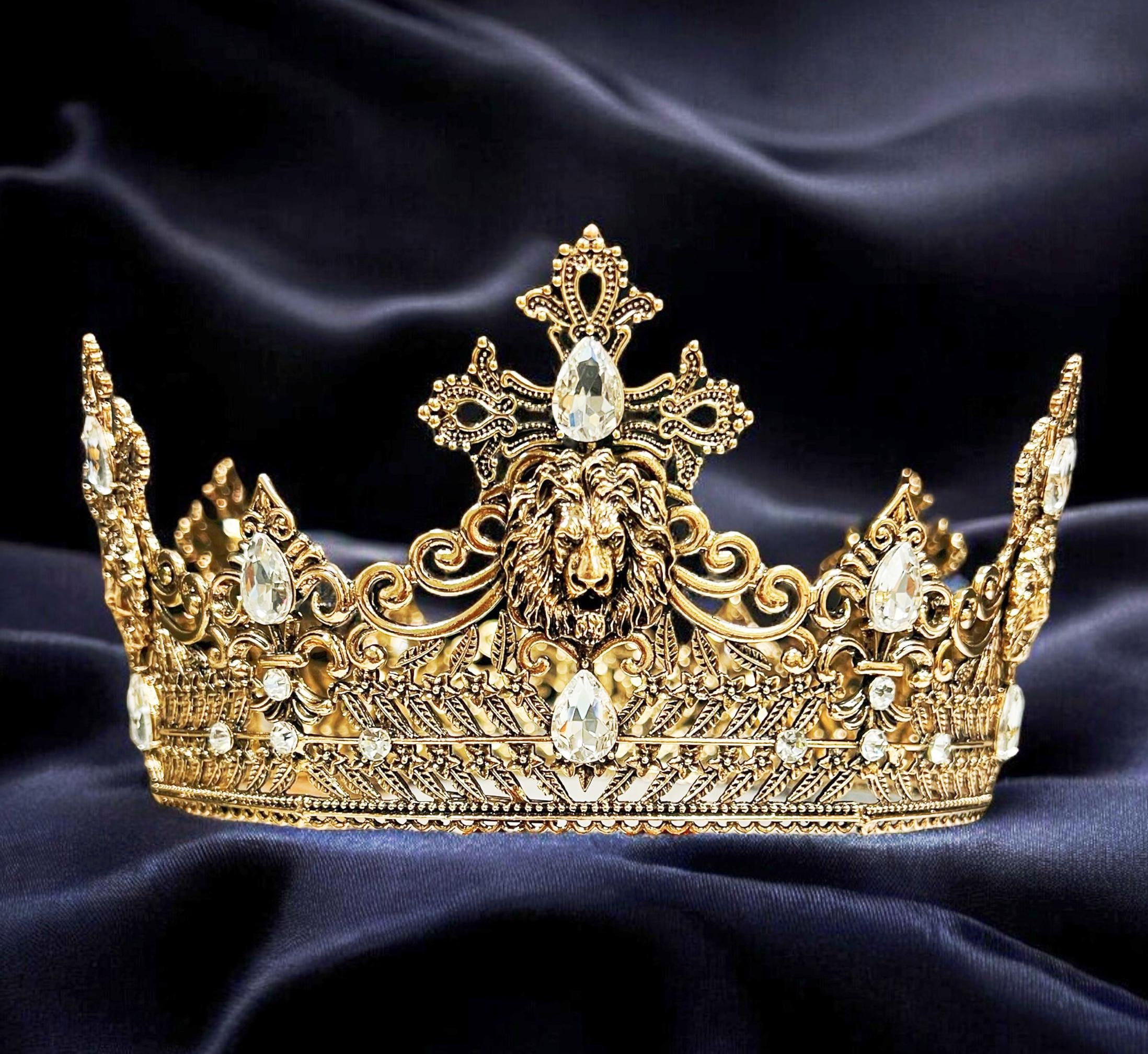 HappyJewelryWorld Vintage Lion King Crown Prince Wedding Headpiece Clear Crystal
