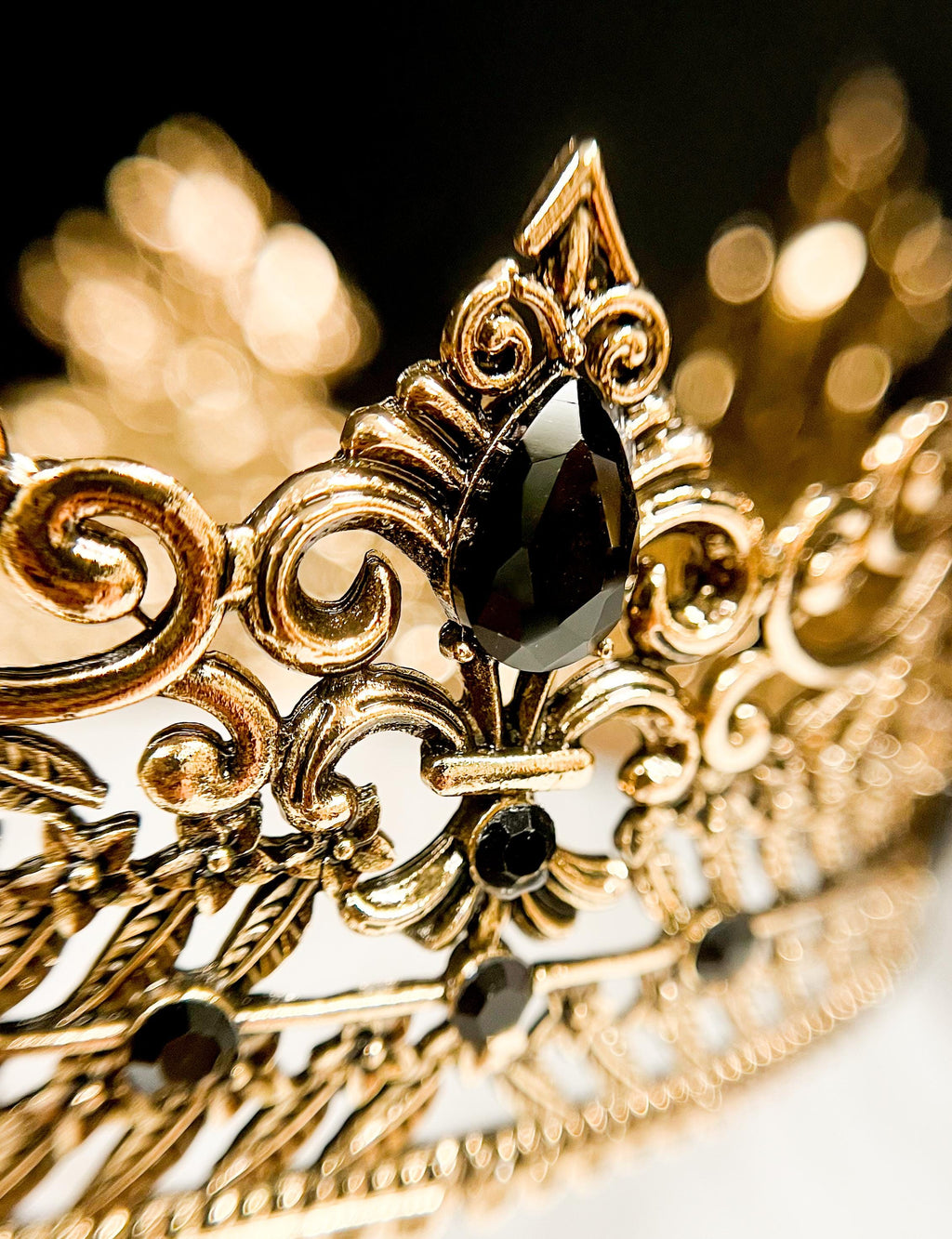 HappyJewelryWorld Gold Black Crystal Crown 23.5in XL