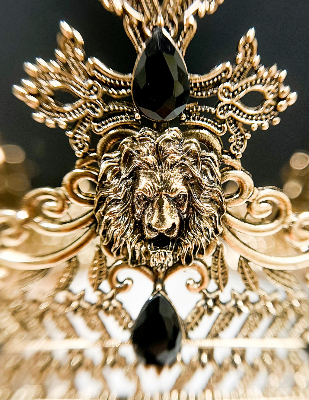 HappyJewelryWorld Gold Black Crystal Crown 23.5in XL