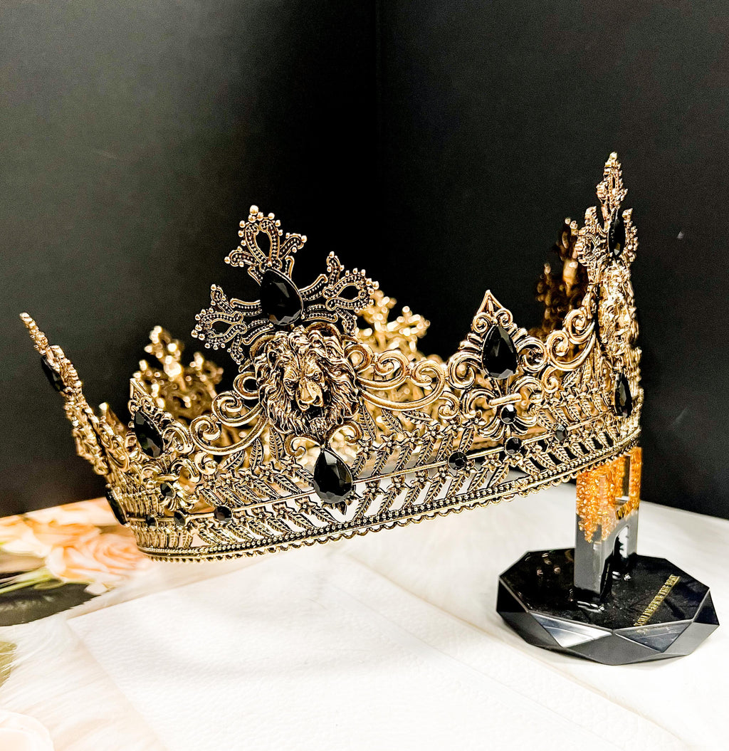 HappyJewelryWorld Gold Black Crystal Crown 23.5in XL