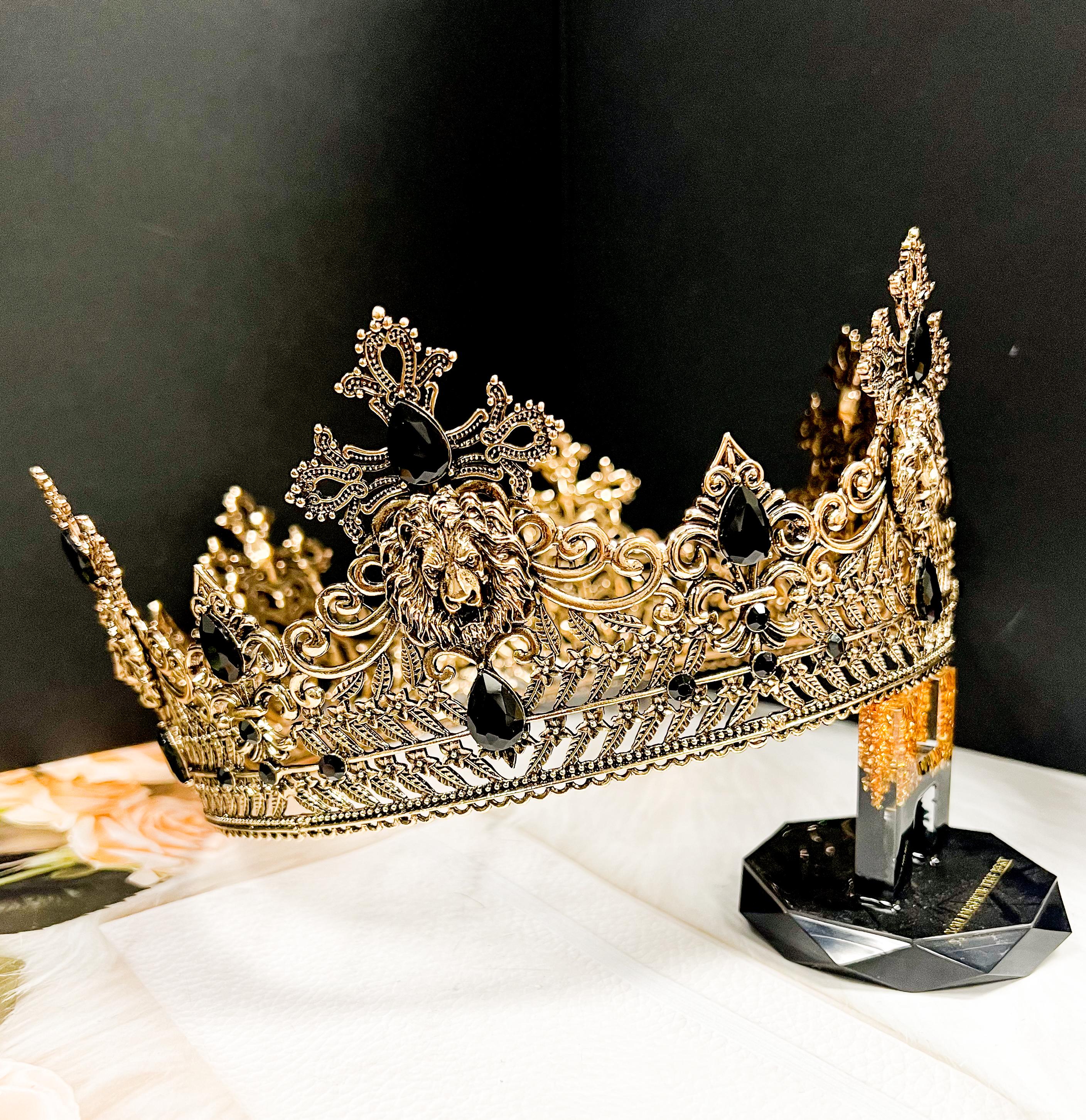 HappyJewelryWorld Gold Black Crystal Crown 23.5in XL