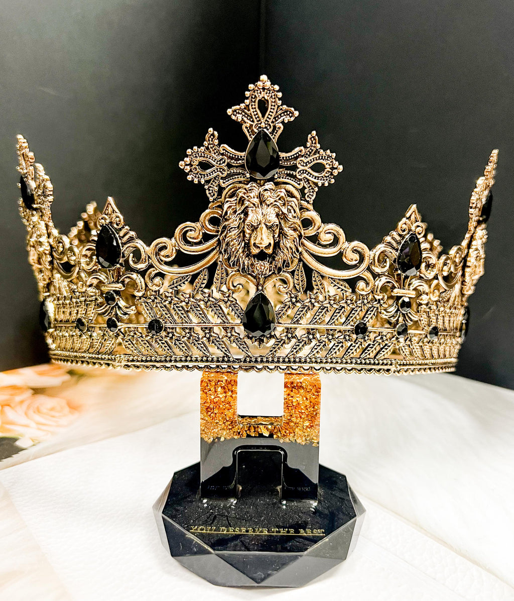 HappyJewelryWorld Gold Black Crystal Crown 23.5in XL