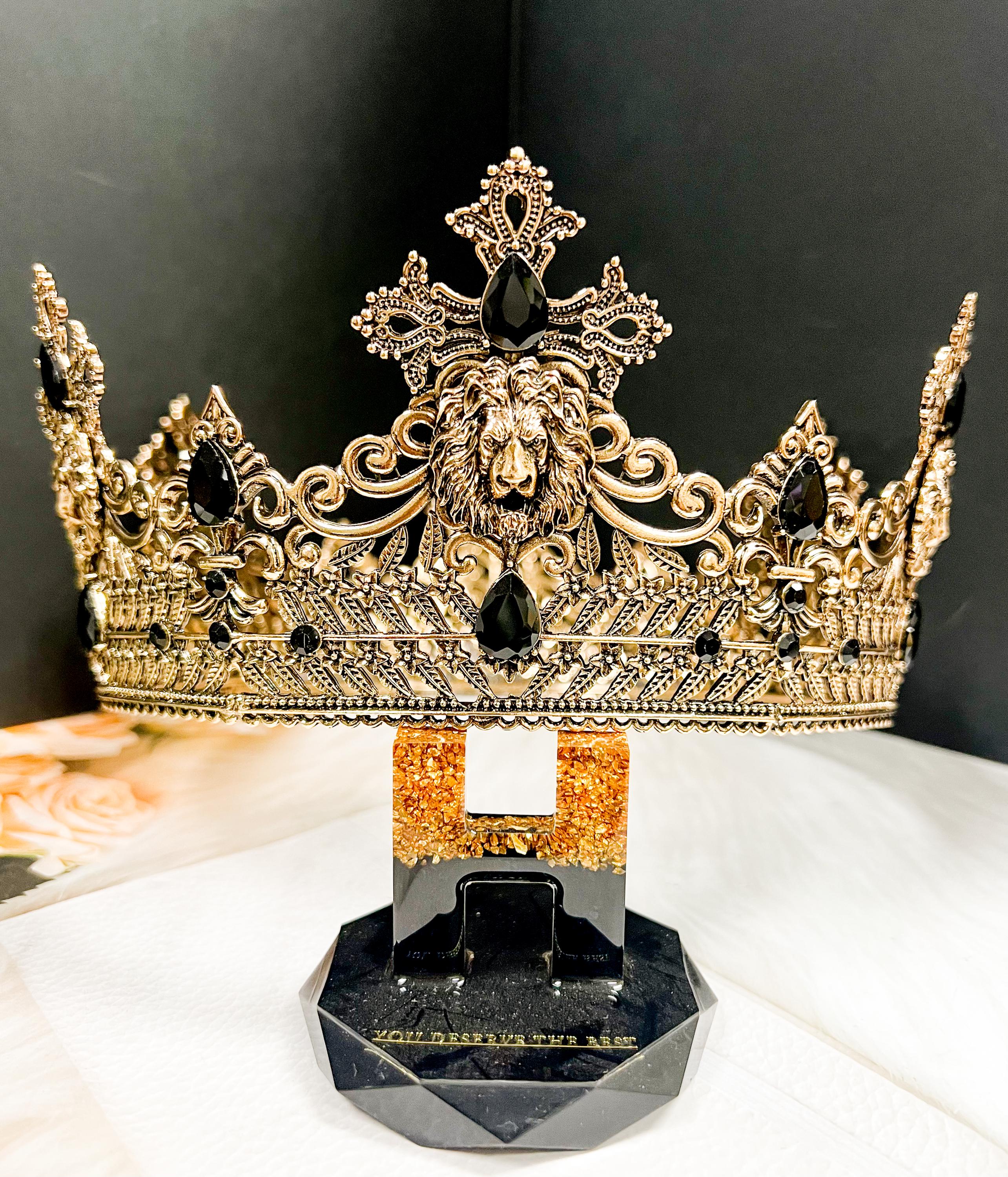 HappyJewelryWorld Gold Black Crystal Crown 23.5in XL