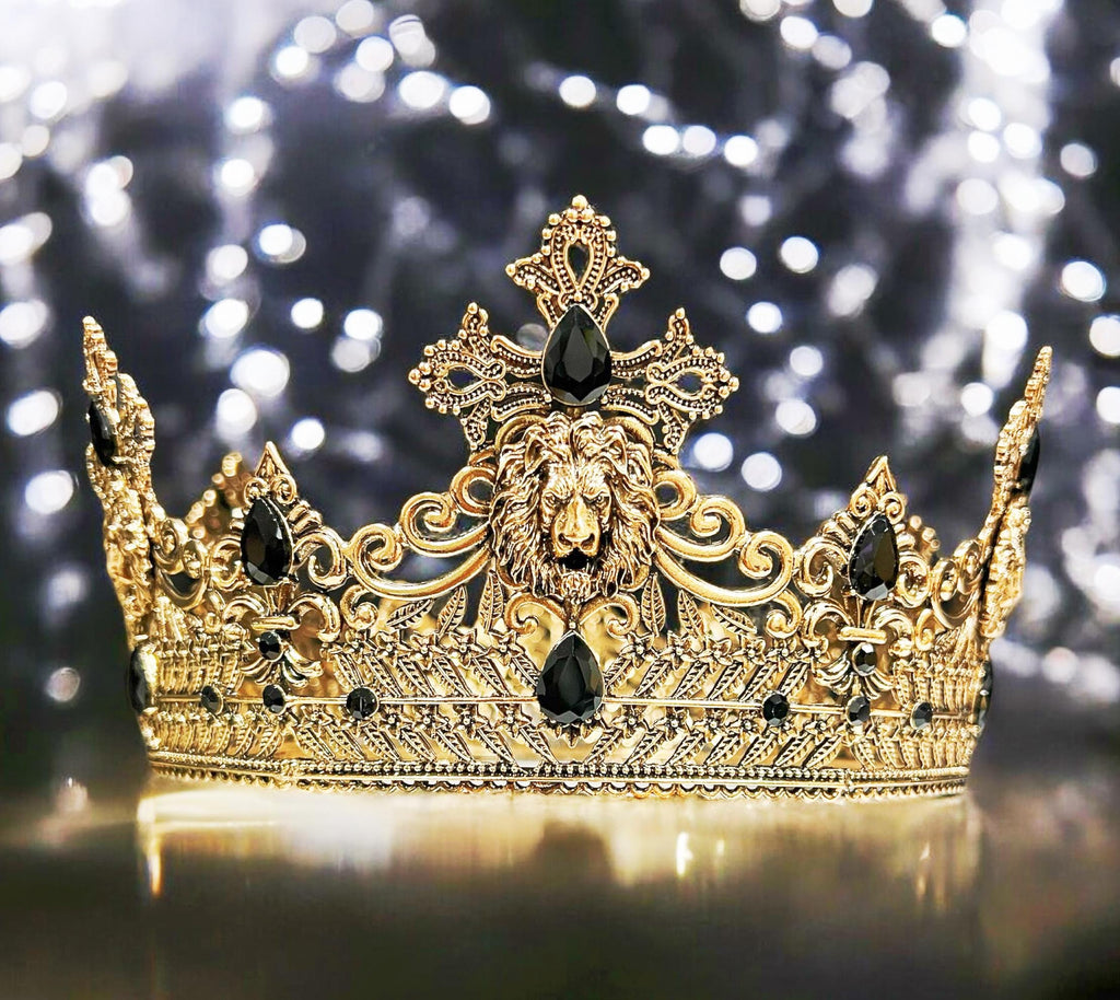 HappyJewelryWorld Gold Black Crystal Crown 23.5in XL