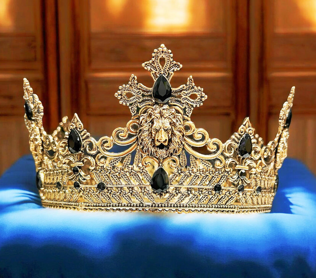 HappyJewelryWorld Gold Black Crystal Crown 23.5in XL