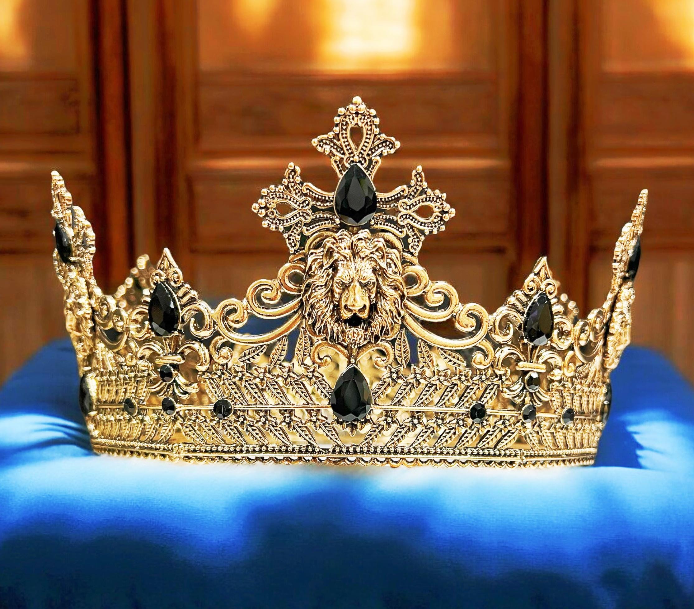 HappyJewelryWorld Gold Black Crystal Crown 23.5in XL