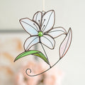 RainLine Handcrafted Stained Glass Lily Suncatcher 5.91in White