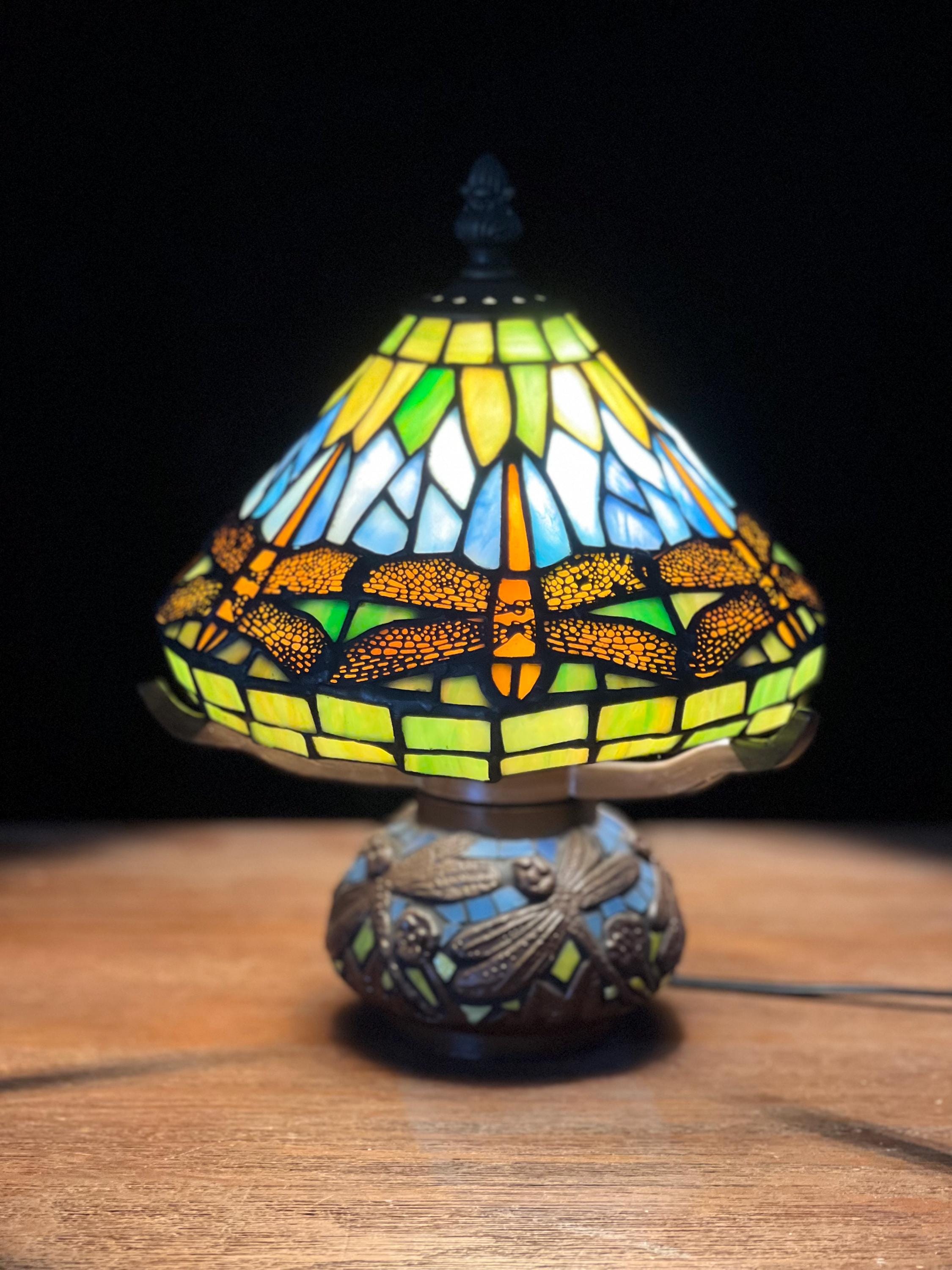 U2Antique Dragonfly Stained Glass Tiffany Table Lamp 7.5in