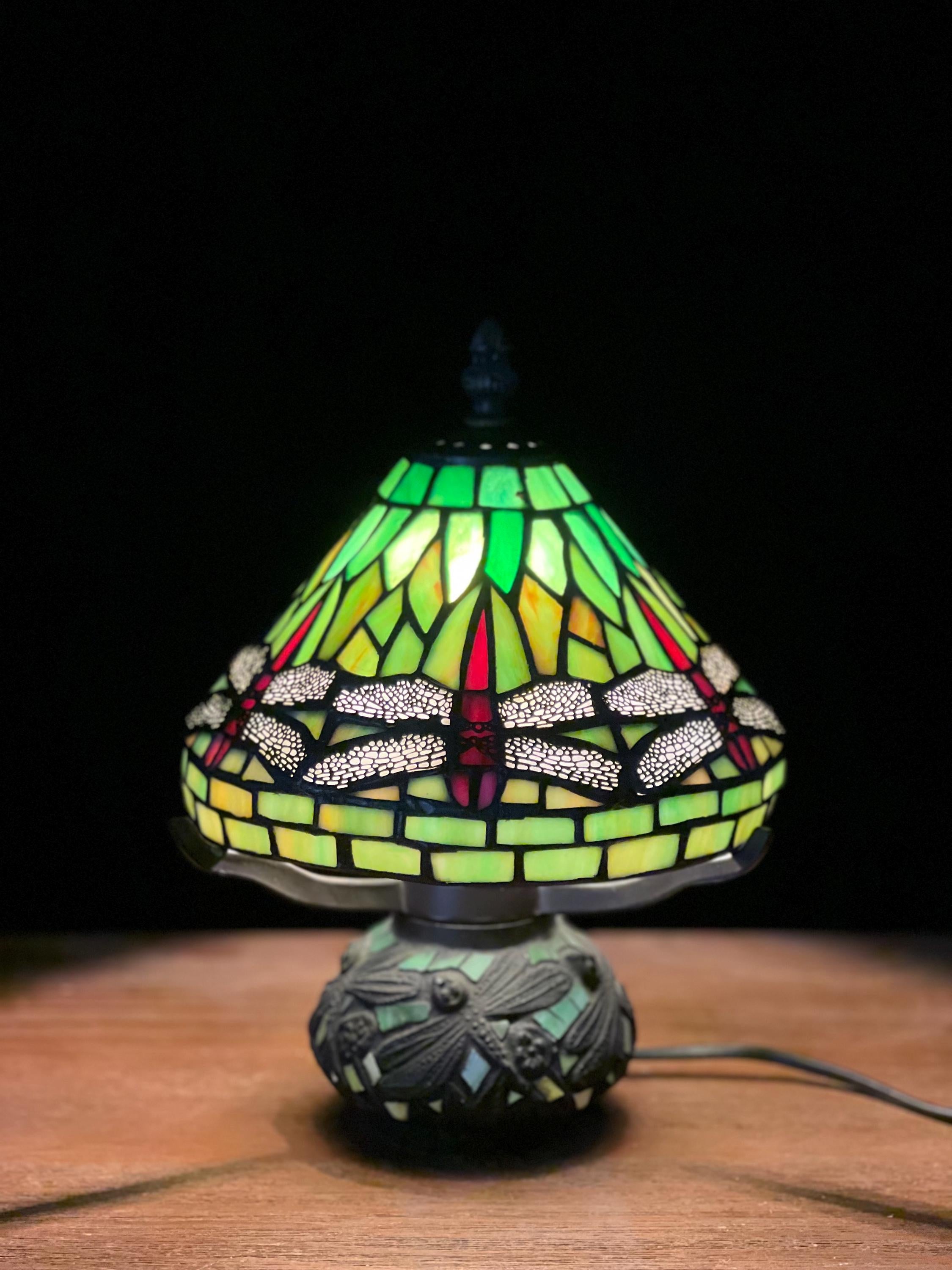 U2Antique Dragonfly Stained Glass Tiffany Table Lamp 7.5in
