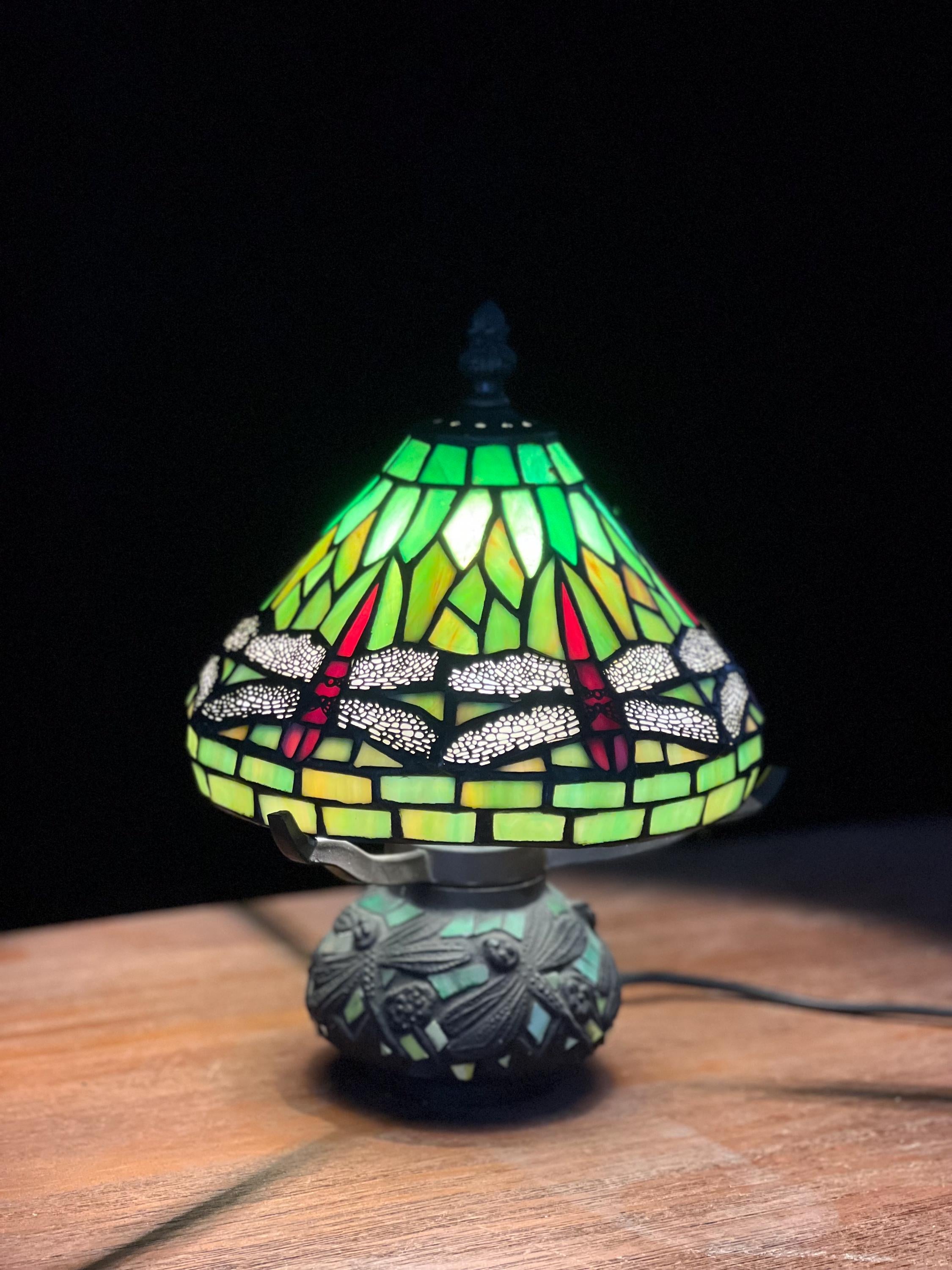 U2Antique Dragonfly Stained Glass Tiffany Table Lamp 7.5in