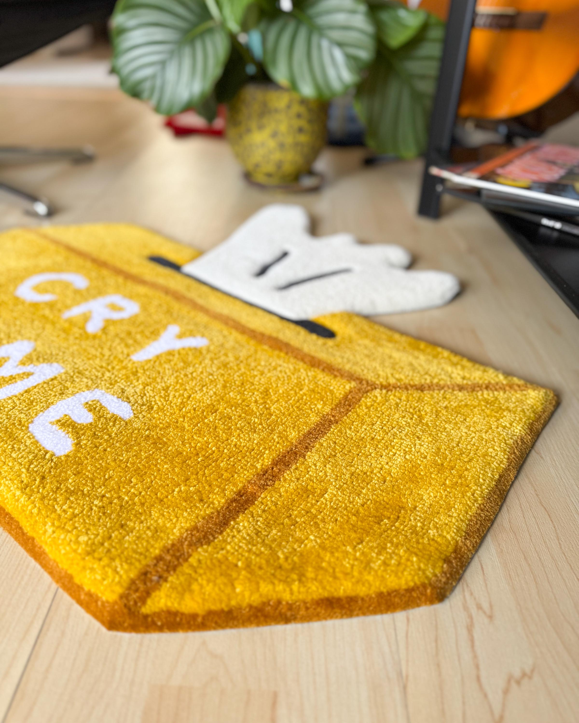 LargoModern Cry Time Hand Tufted Rug Tissue Box Shape 27in Yellow