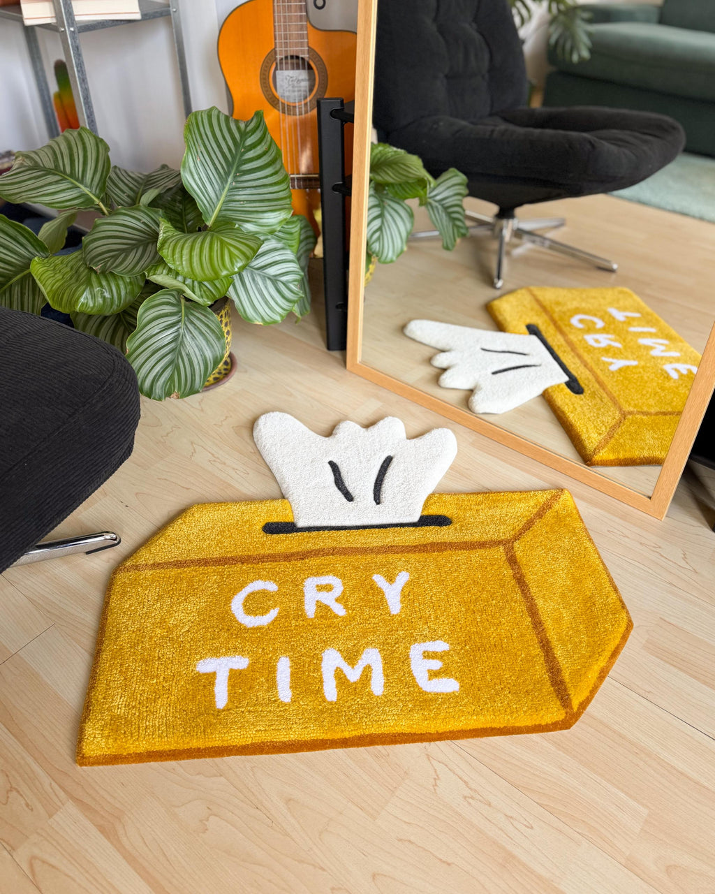 LargoModern Cry Time Hand Tufted Rug Tissue Box Shape 27in Yellow