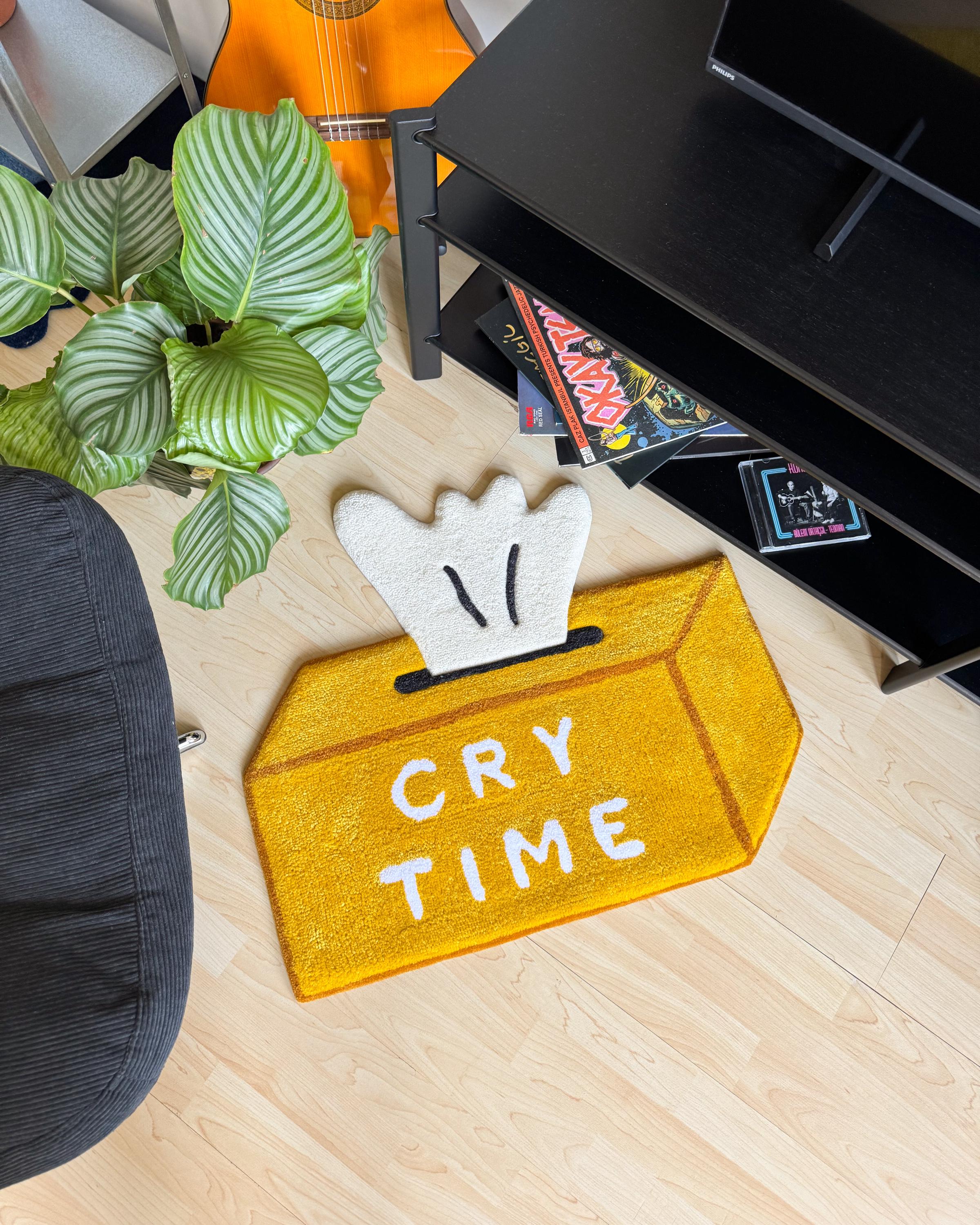 LargoModern Cry Time Hand Tufted Rug Tissue Box Shape 27in Yellow