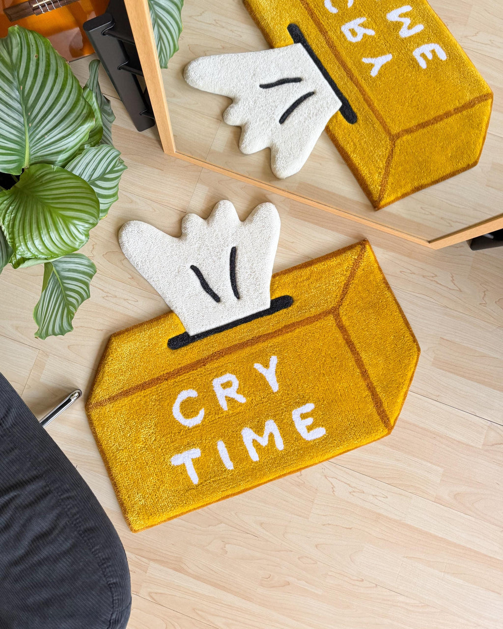 LargoModern Cry Time Hand Tufted Rug Tissue Box Shape 27in Yellow