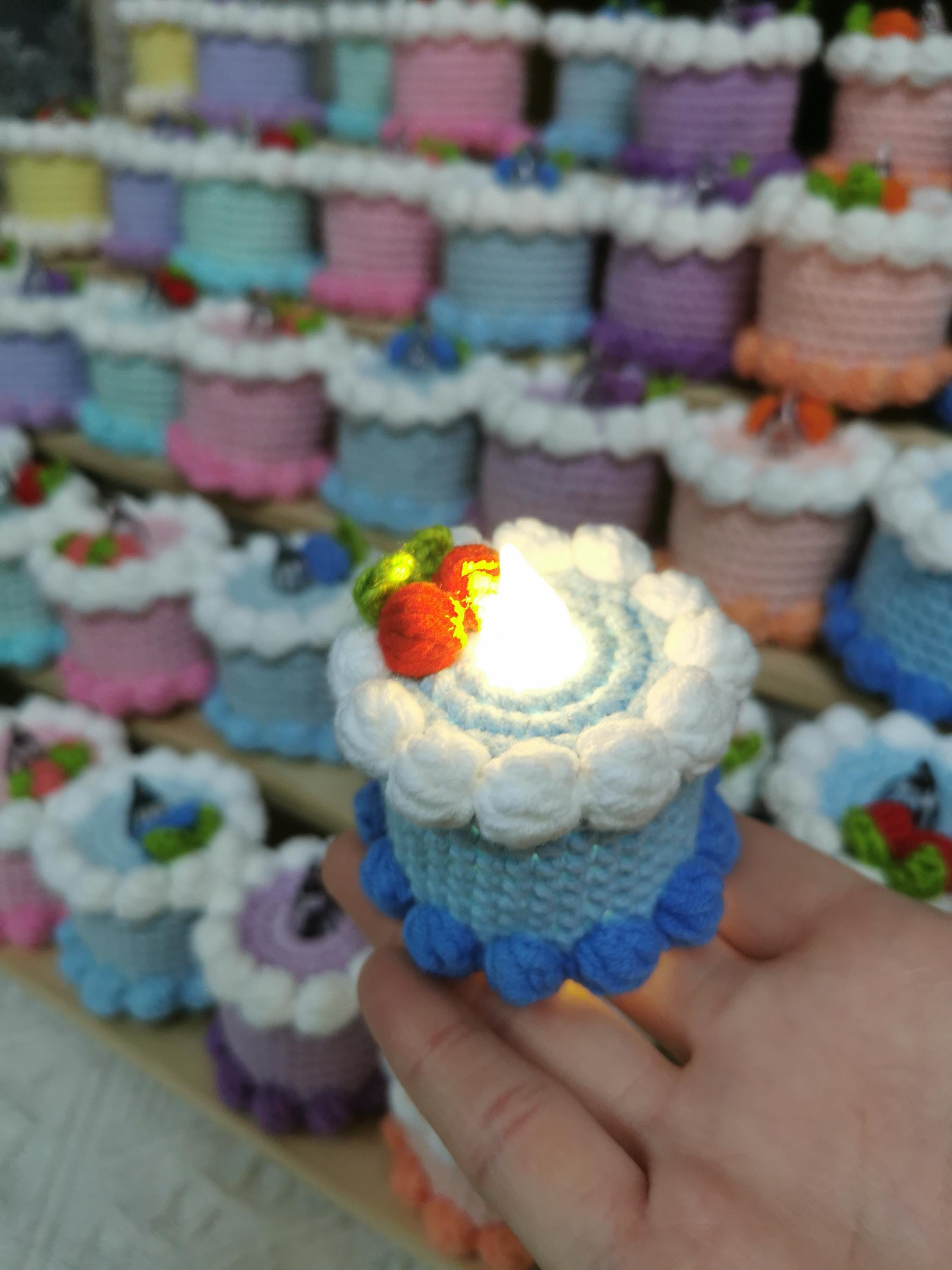 CrochetRecipe Handmade Crochet Birthday Cake Night Light 2.5in Pink