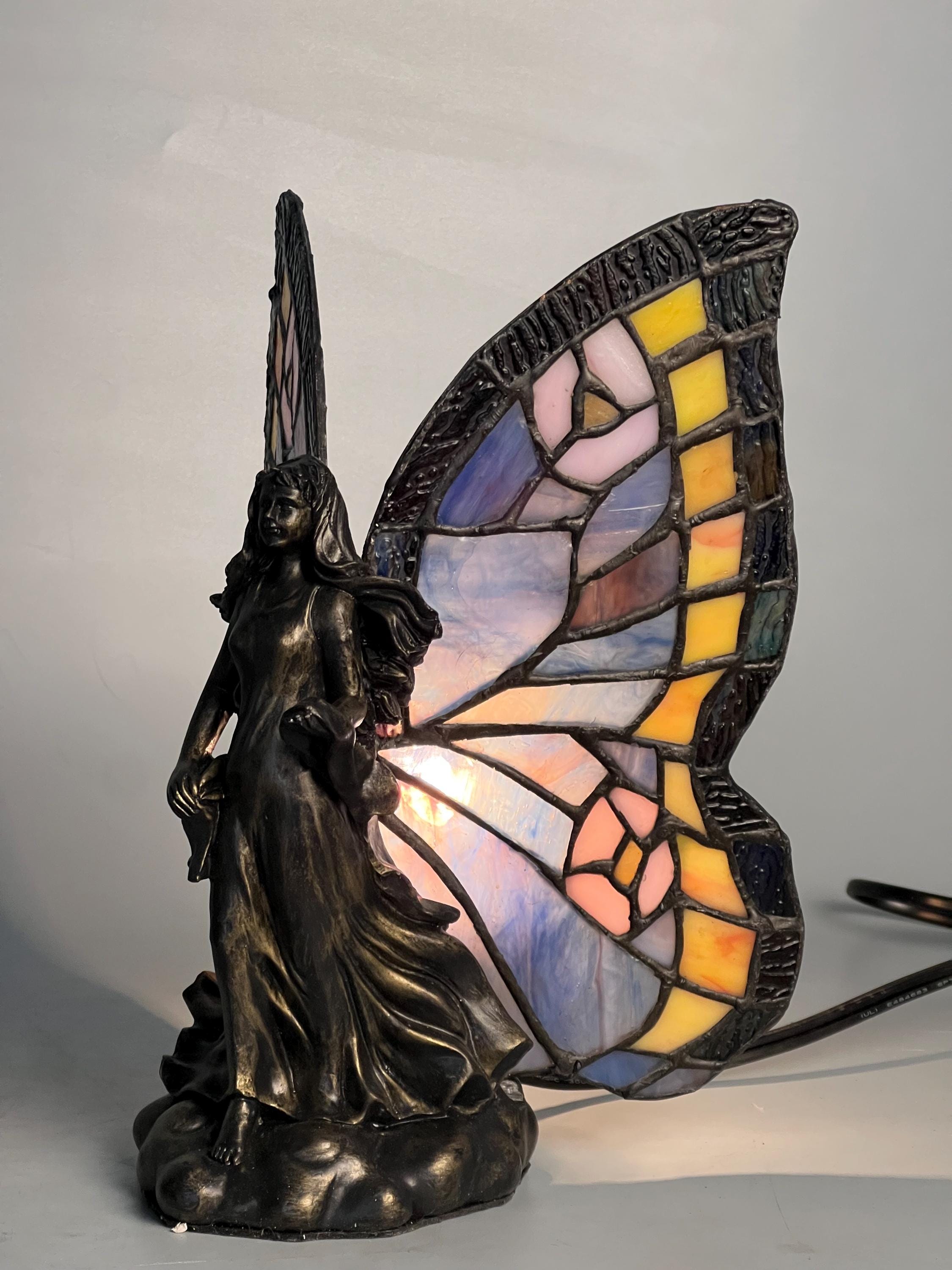 U2Antique Fairy Girl Butterfly Tiffany Table Lamp 8.5in Handmade Stained Glass