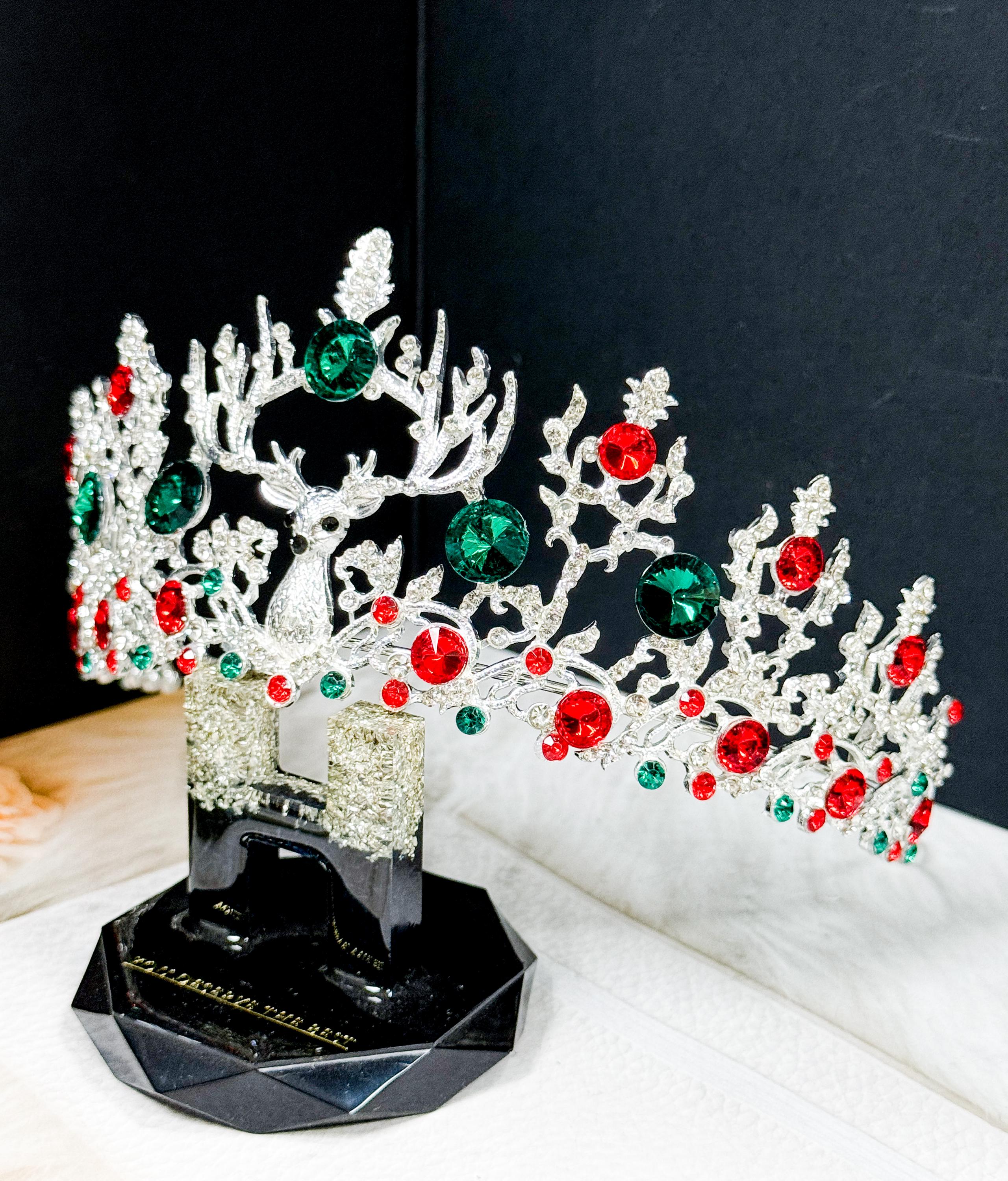 HappyJewelryWorld Christmas Reindeer Crystal Tiara Jeweled Holiday Crown