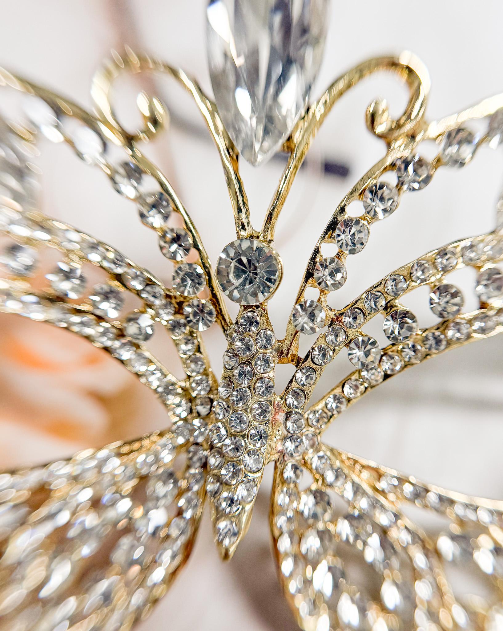 HappyJewelryWorld Crystal Butterfly Masquerade Mask With Gold Stick