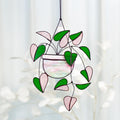 RainLine Heart Pink Philodendron Stained Glass Suncatcher 7in x 10in