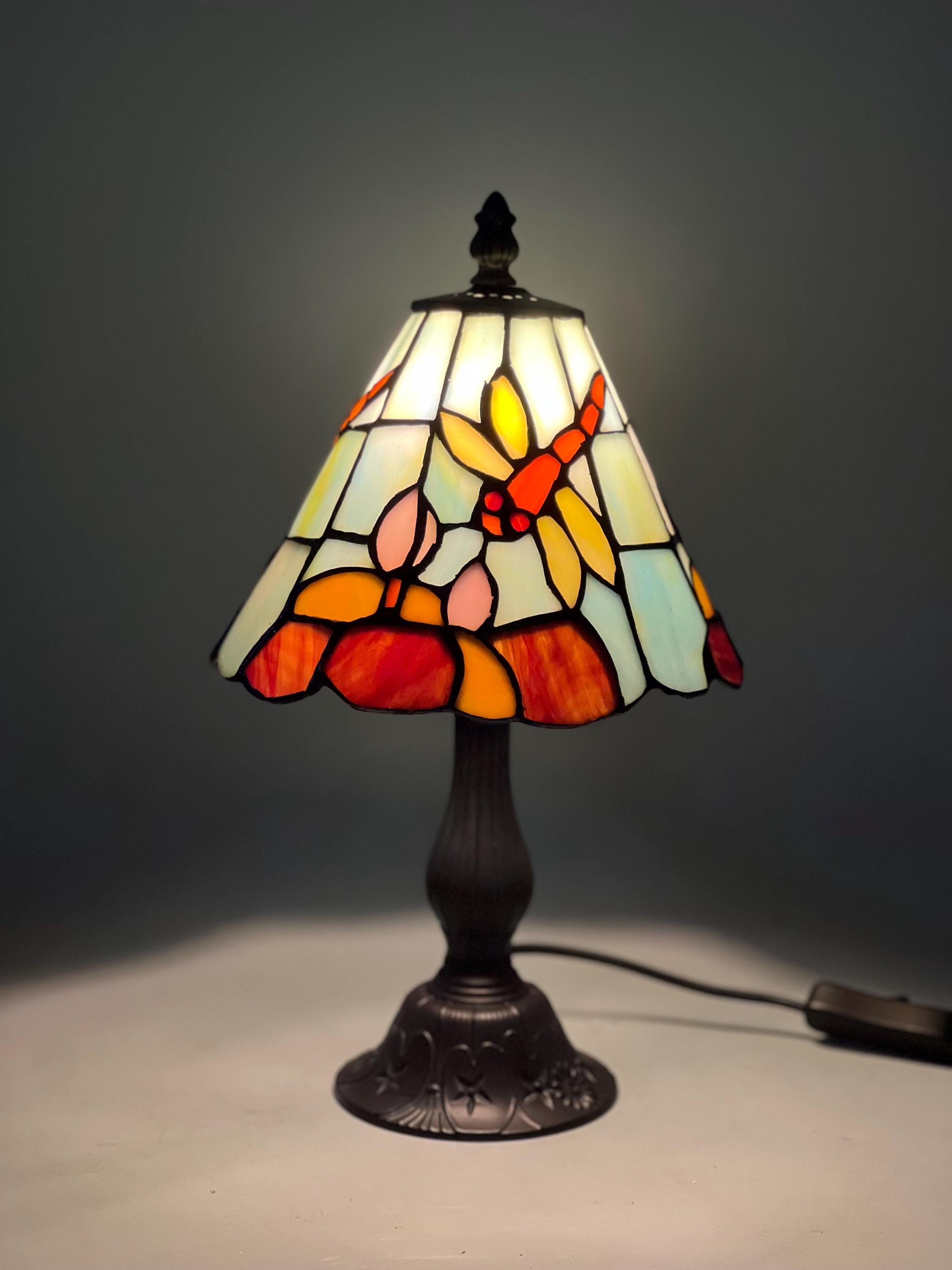 U2Antique Dragonfly Tiffany Table Lamp Stained Glass 8in