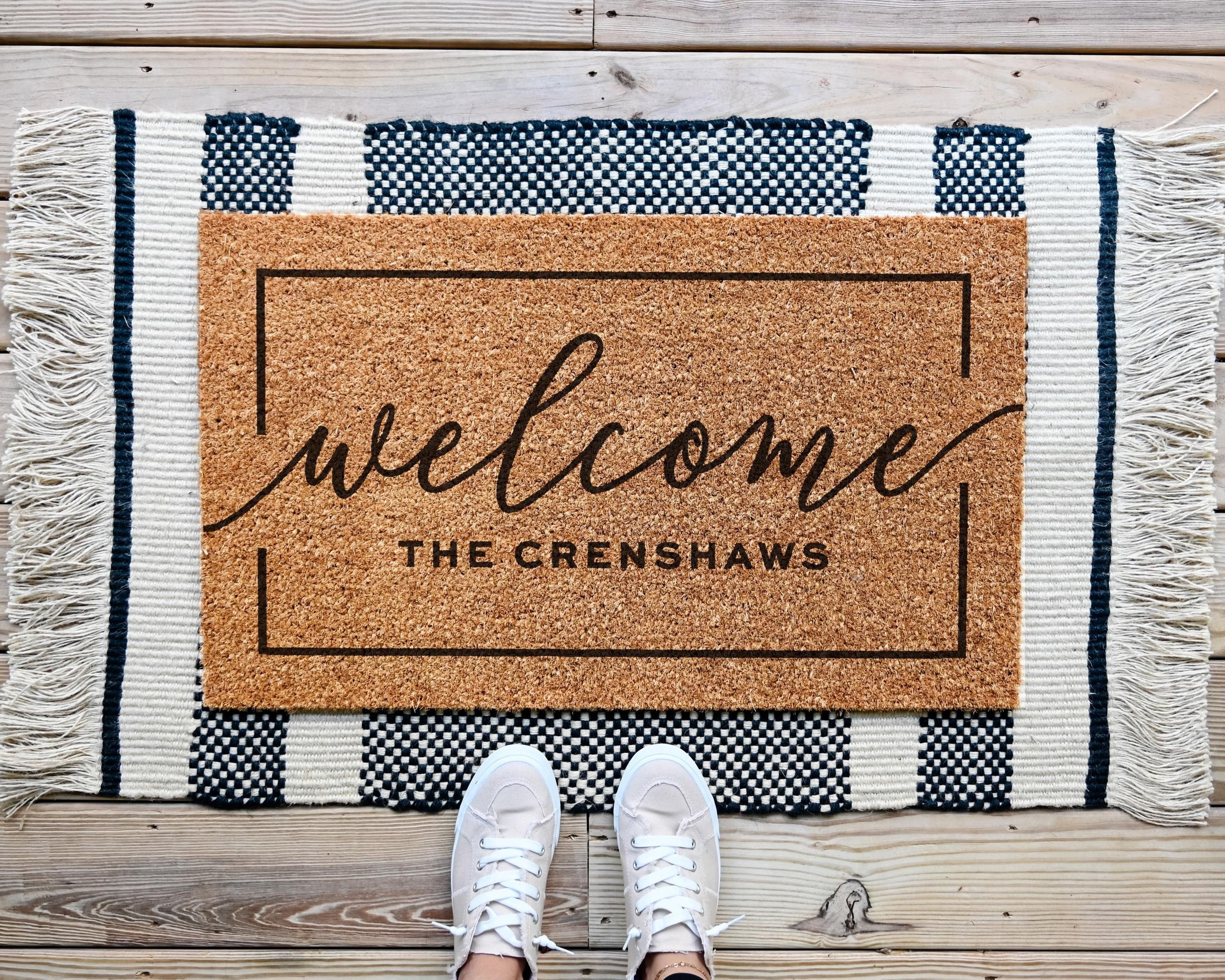 HamlinRowShop Personalized Coir Doormat Custom Welcome Text