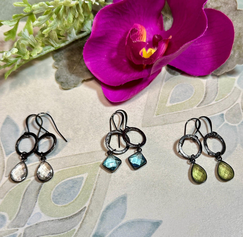 MossberryandStone Oxidized Sterling Silver Geometric Circle Earrings Gunmetal