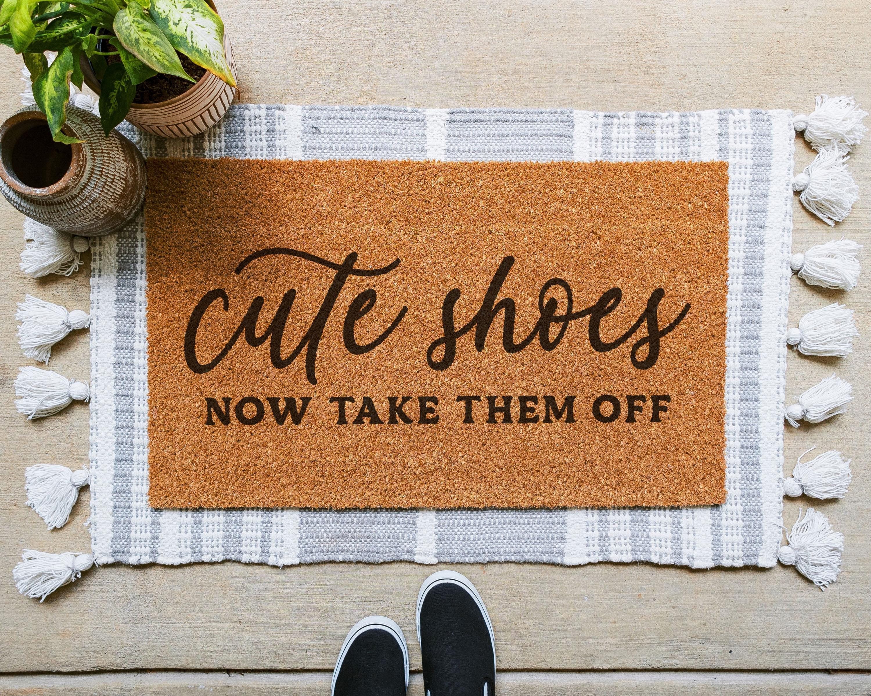 HamlinRowShop Cute Shoes Coir Doormat Natural Fiber Anti-Slip